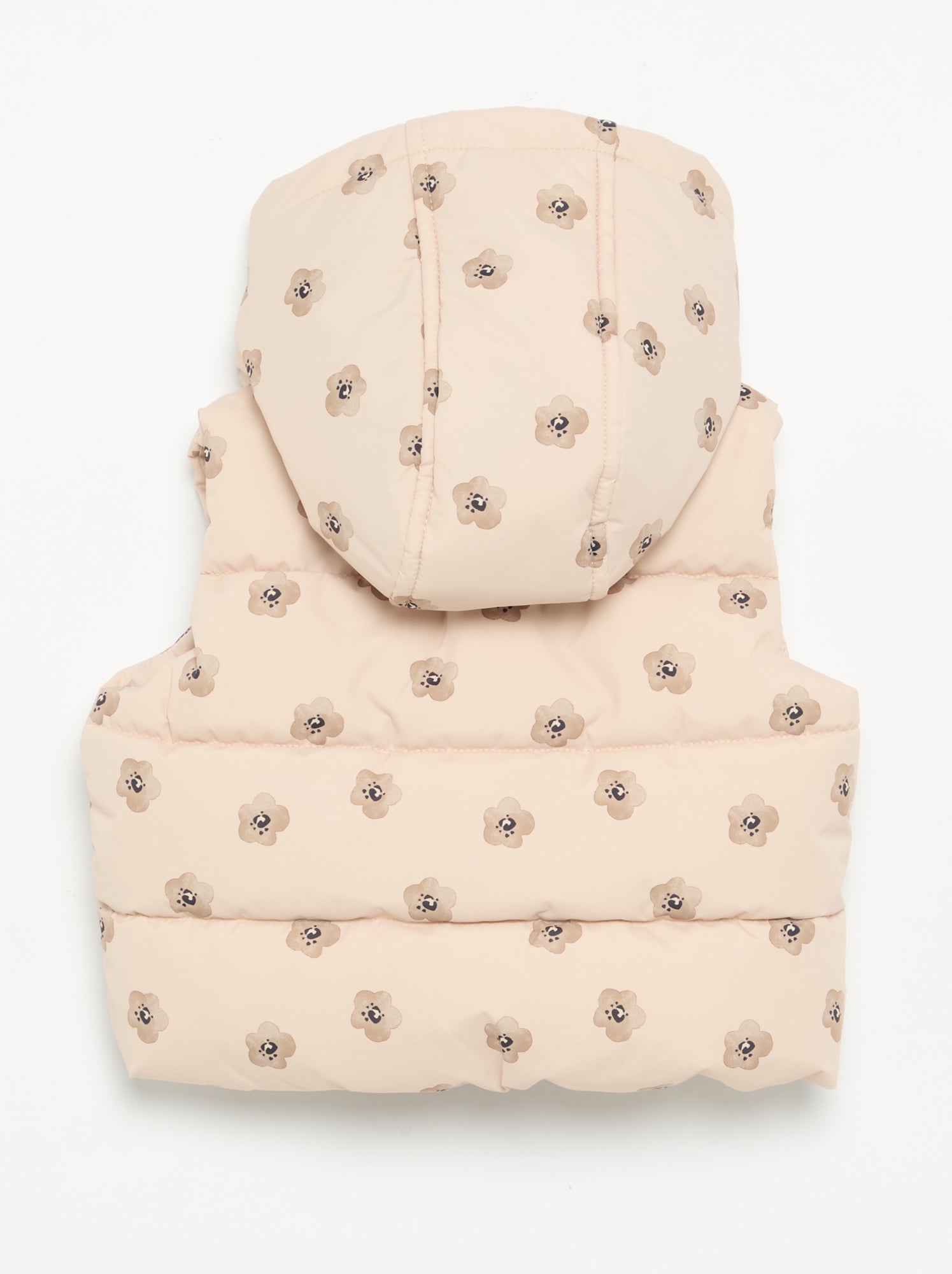 Doudoune imprimée à capuche sans manches - Beige