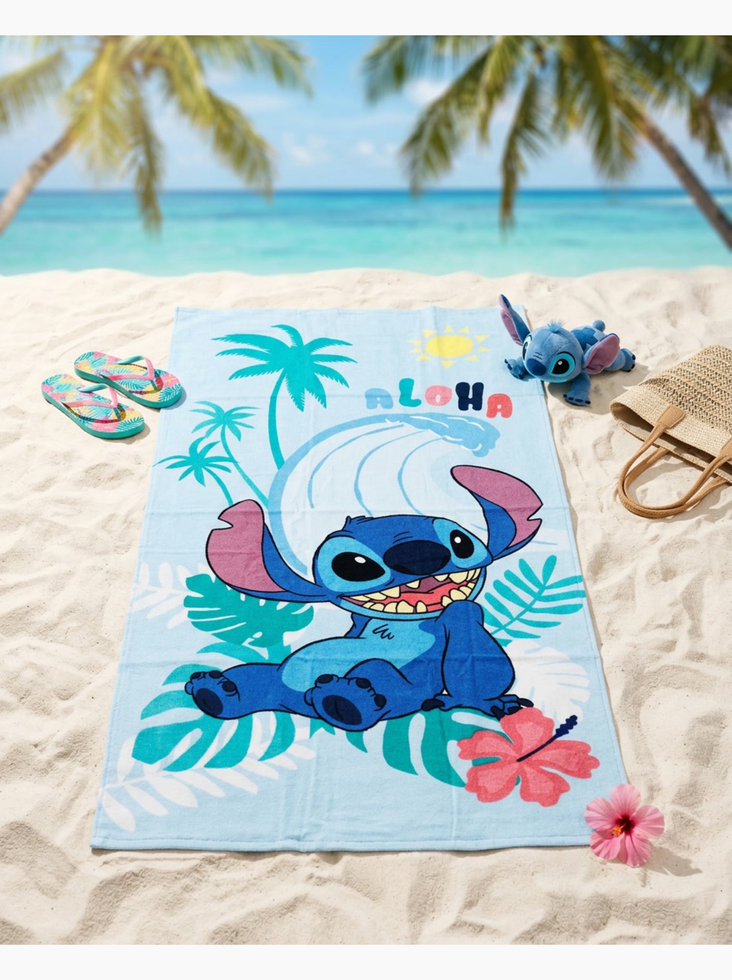 Drap de Plage Stitch Disney 70x140 cm 100% Coton - Noir Bleu