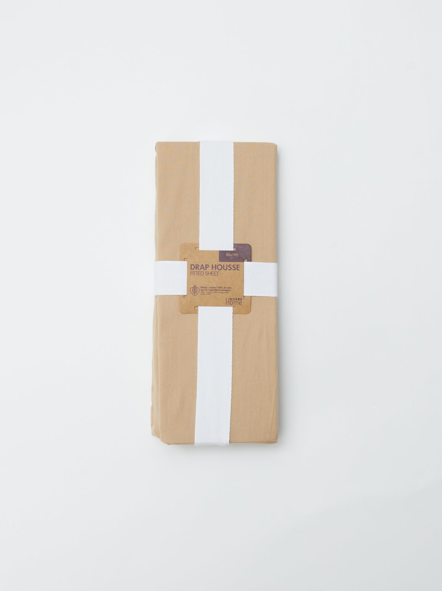 Drap housse 1 personne 90 x 190 en coton - Beige