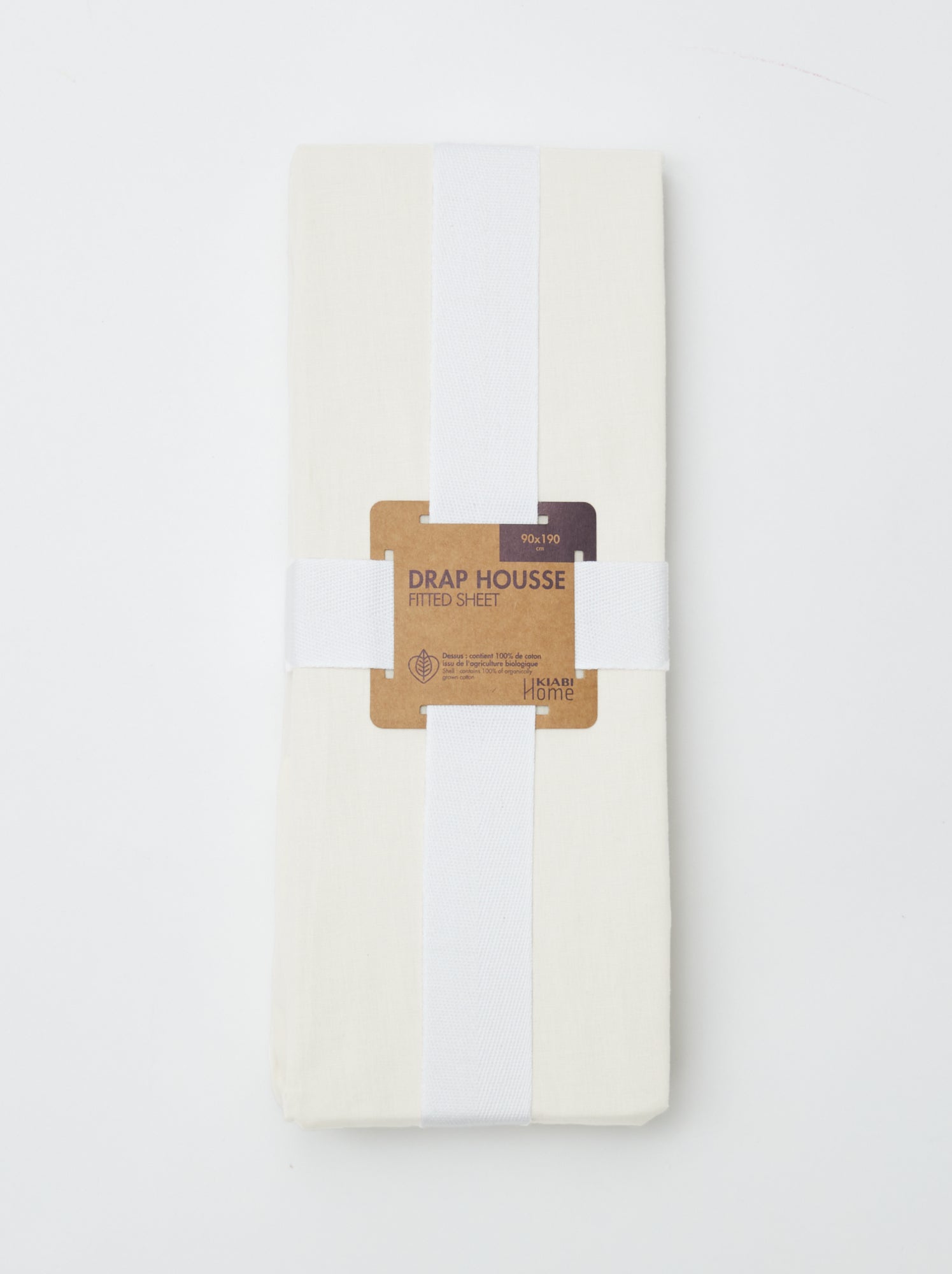 Drap housse 1 personne 90 x 190 en coton - Blanc cassé