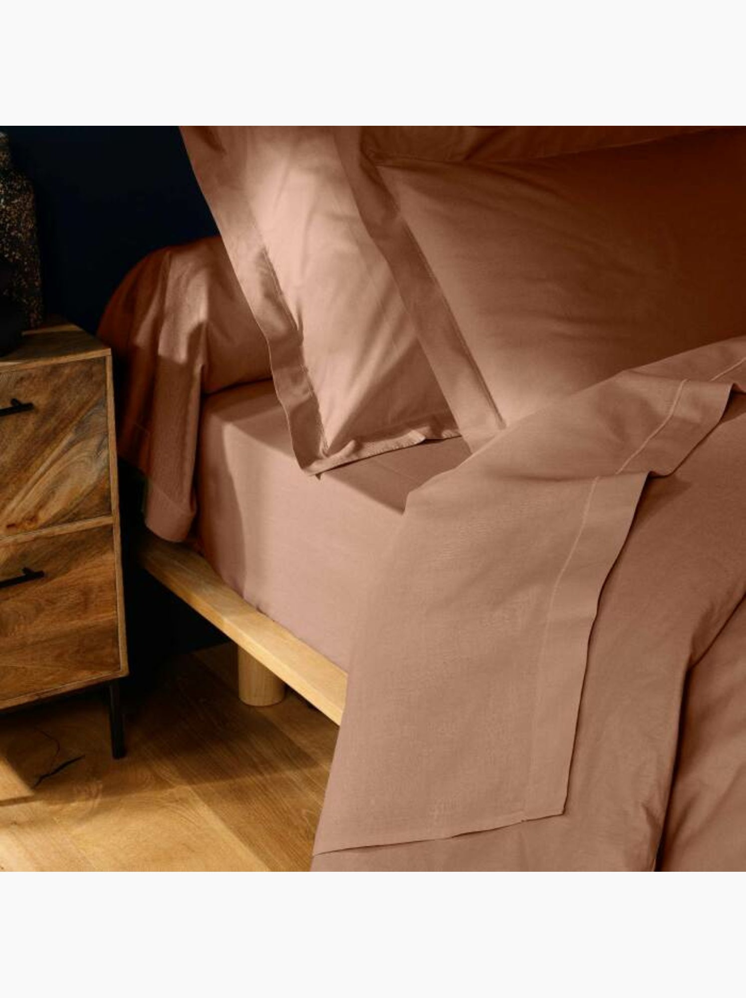 Drap housse 1 personne coton 57 fils lina - Blush