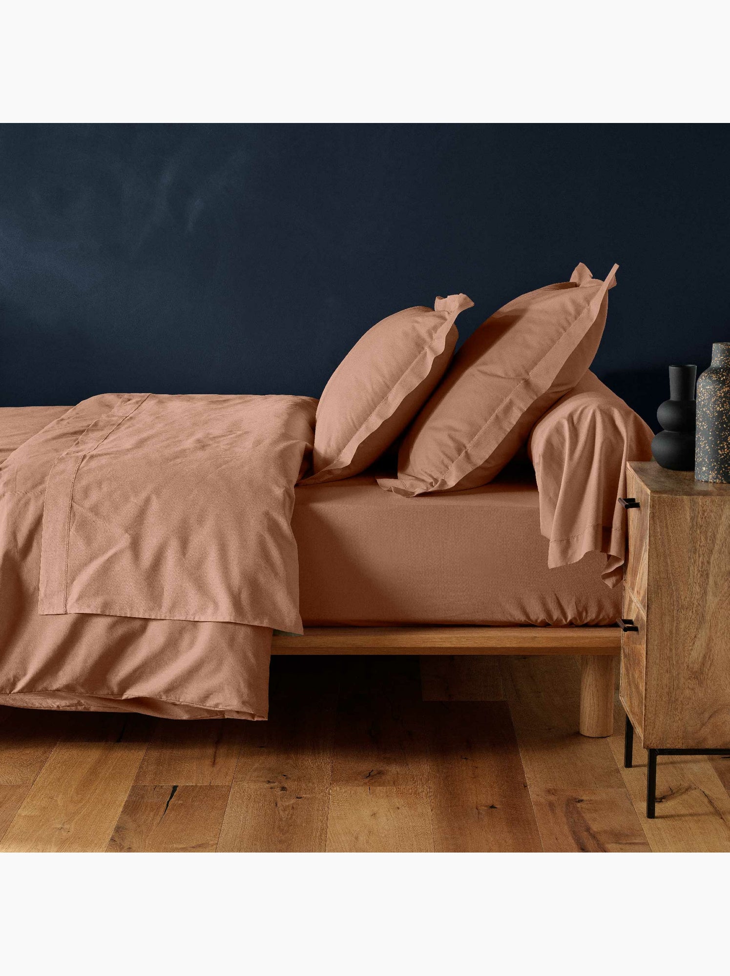 Drap housse 1 personne coton 57 fils lina - Blush