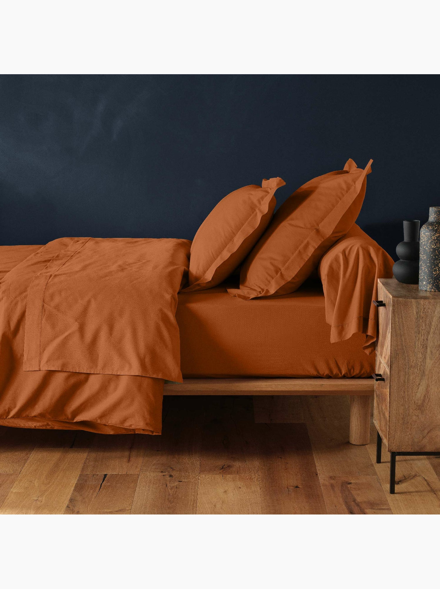 Drap housse 1 personne coton 57 fils lina - Marron caramel