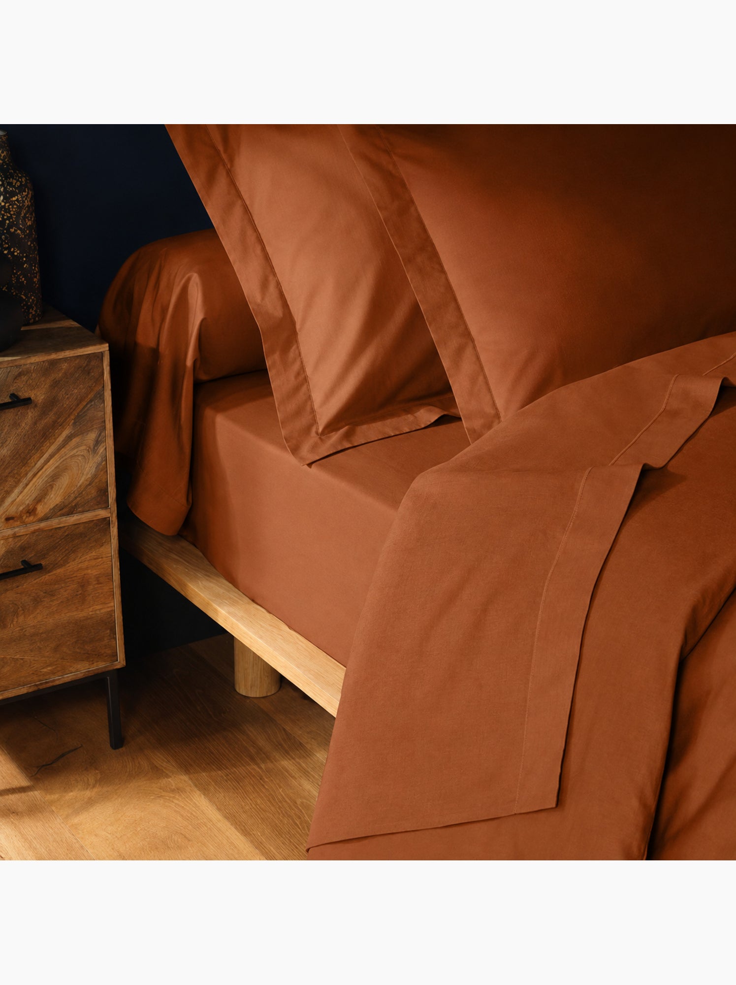 Drap housse 1 personne coton 57 fils lina - Marron caramel