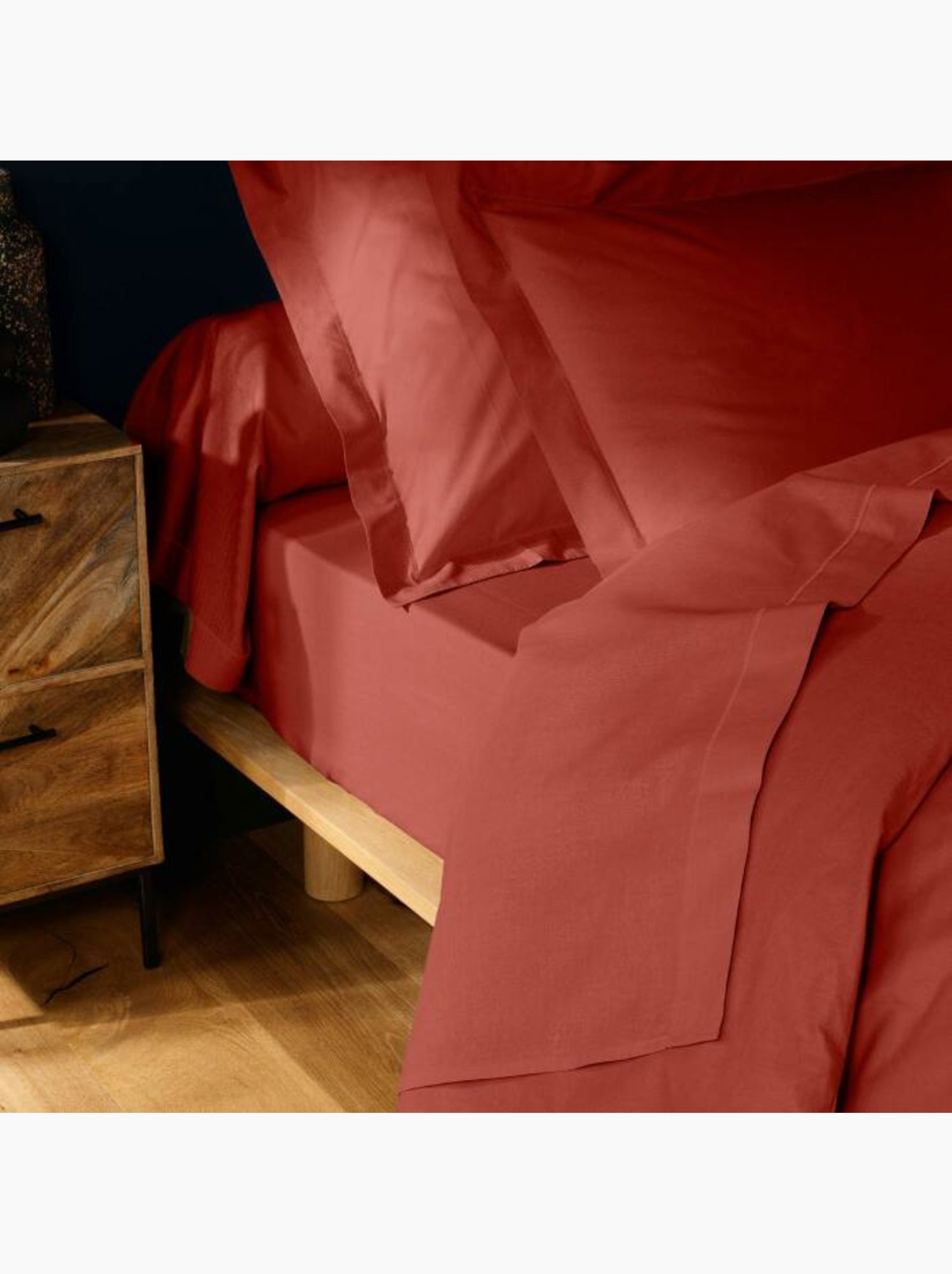 Drap housse 1 personne coton 57 fils lina - Terracotta