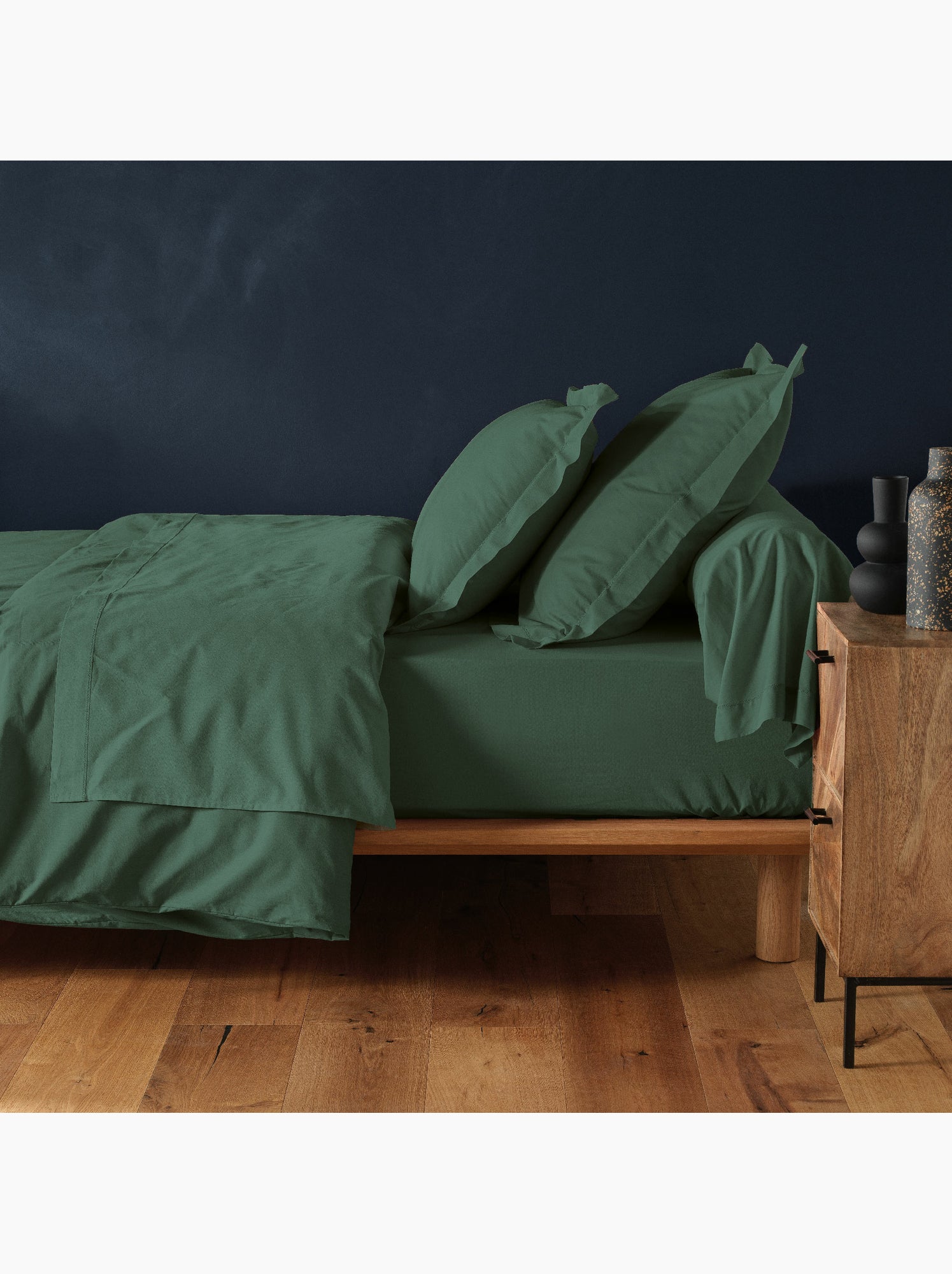 Drap housse 1 personne coton 57 fils lina - Vert cèdre