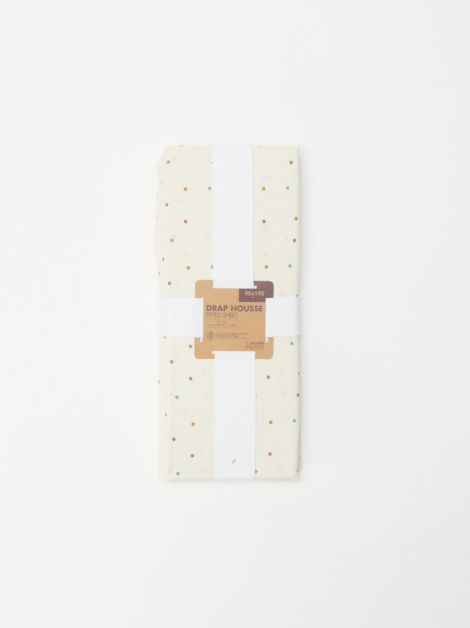 Drap housse 1 personnes 90 x 190 en coton - Beige à pois