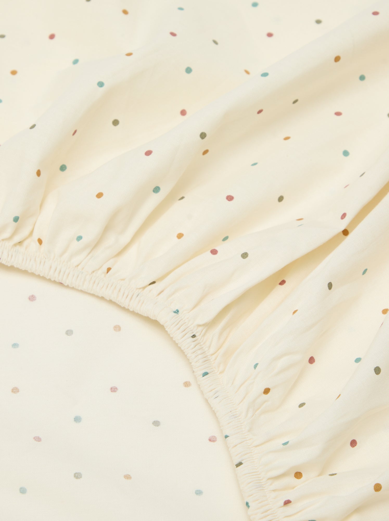 Drap housse 1 personnes 90 x 190 en coton - Beige à pois