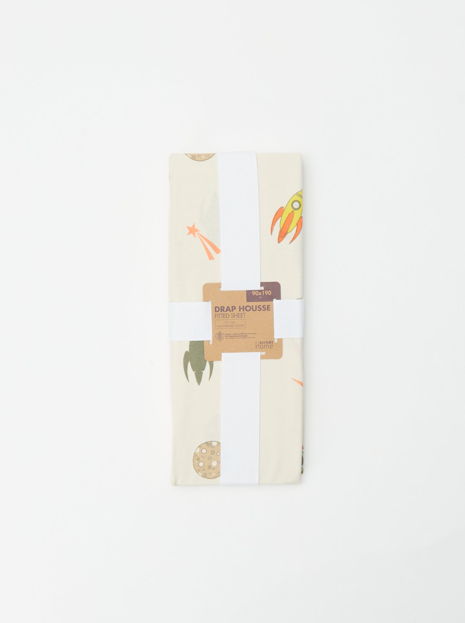 Drap housse 1 personnes 90 x 190 en coton - Beige imprimé