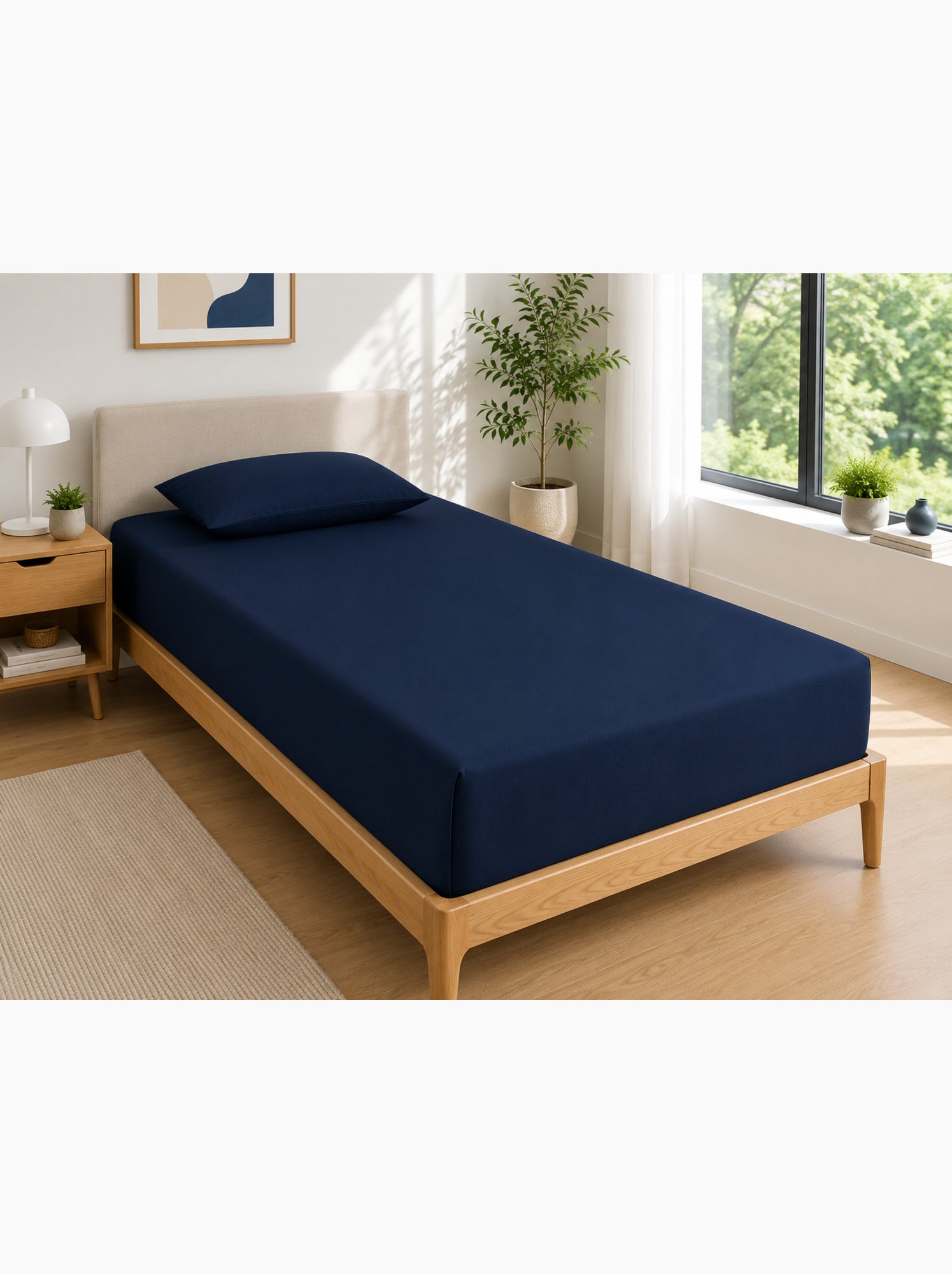 Drap housse – 100% coton 57 fils/cm² - Bleu nuit