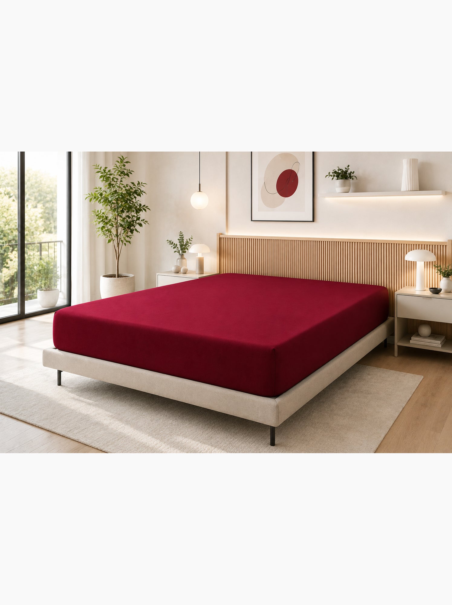 Drap housse – 100% coton 57 fils/cm² - Bordeaux