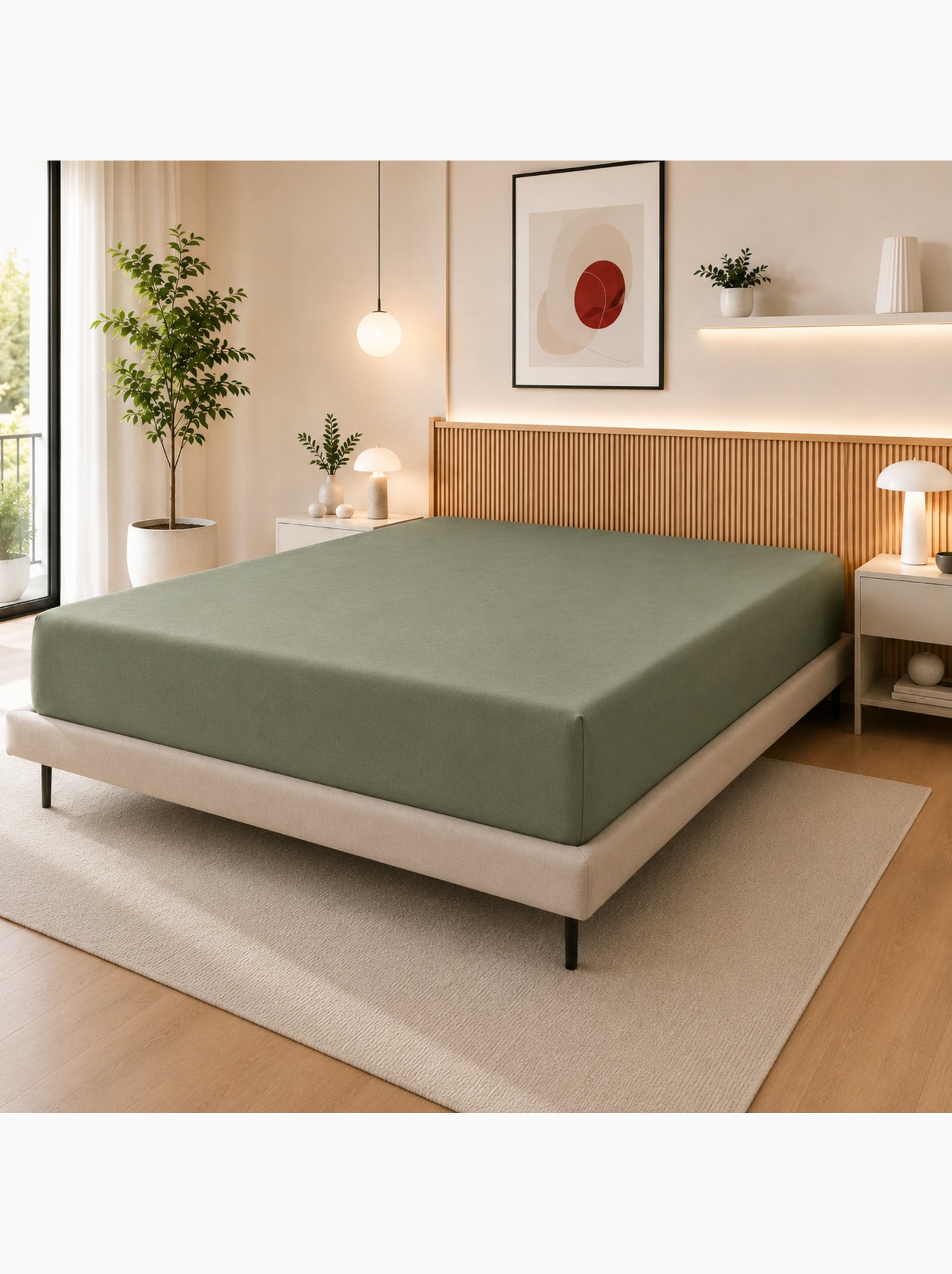 Drap housse – 100% coton 57 fils/cm² - Kaki