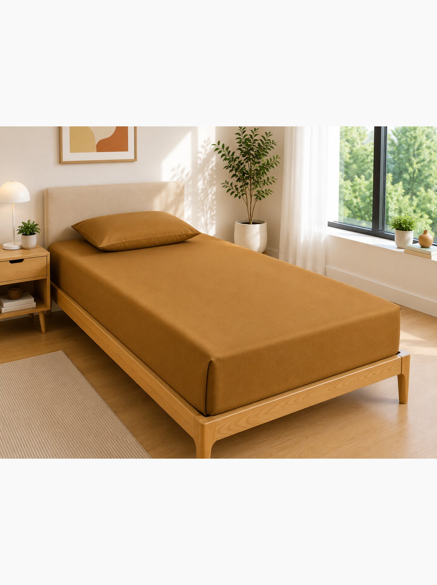 Drap housse – 100% coton 57 fils/cm² - Marron caramel