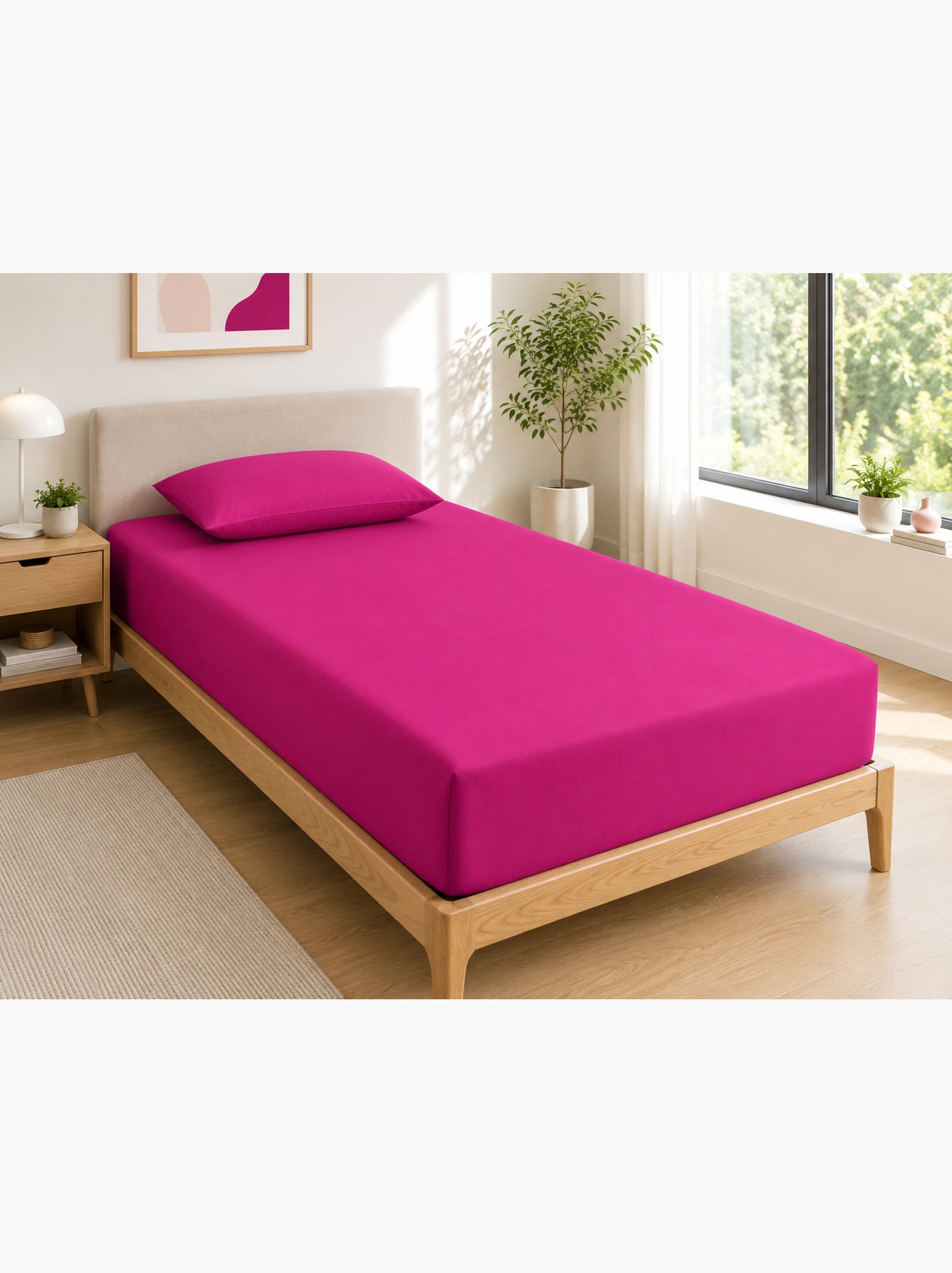 Drap housse – 100% coton 57 fils/cm² - Rose fushia
