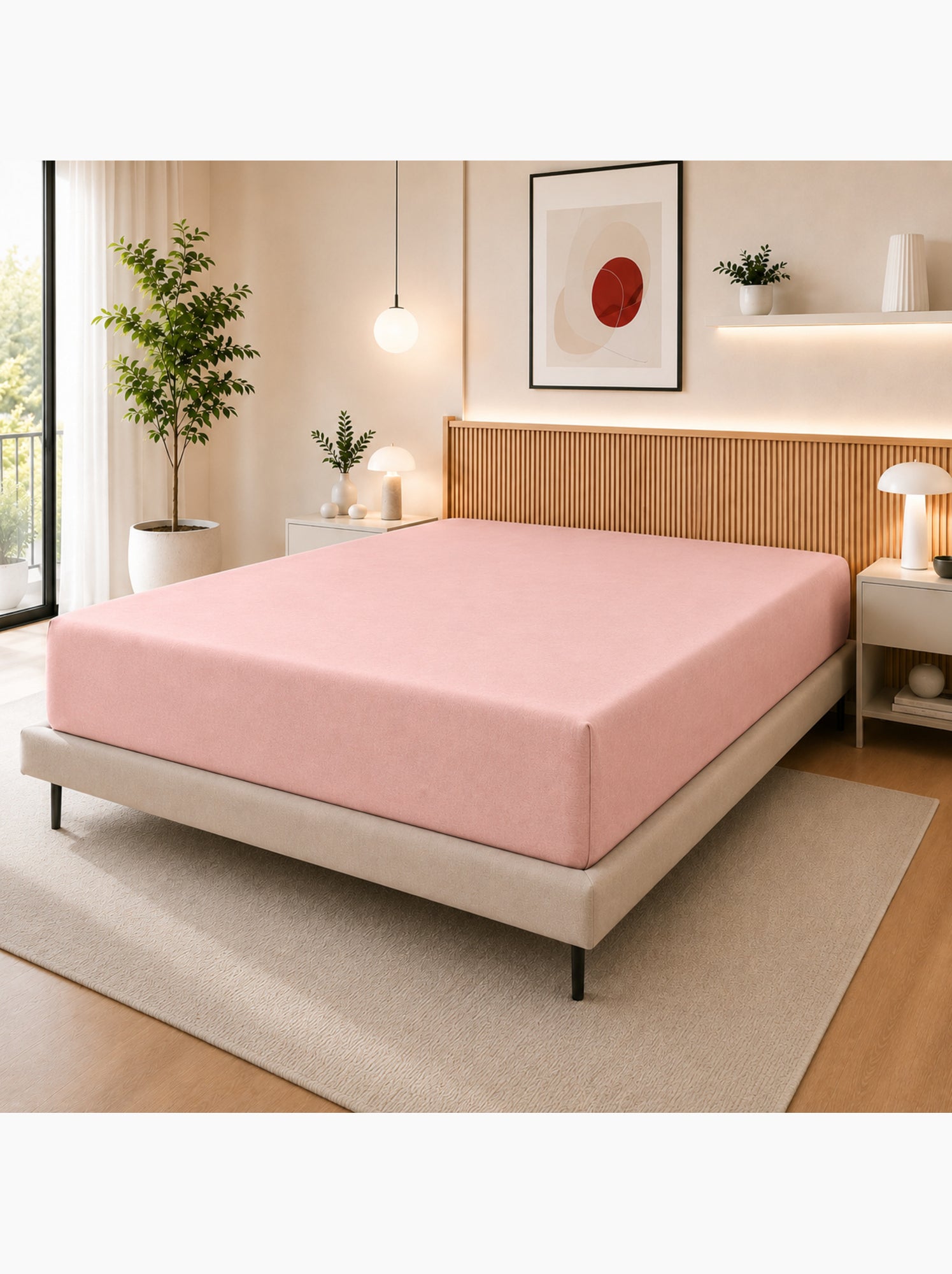 Drap housse – 100% coton 57 fils/cm² - Rose poudré