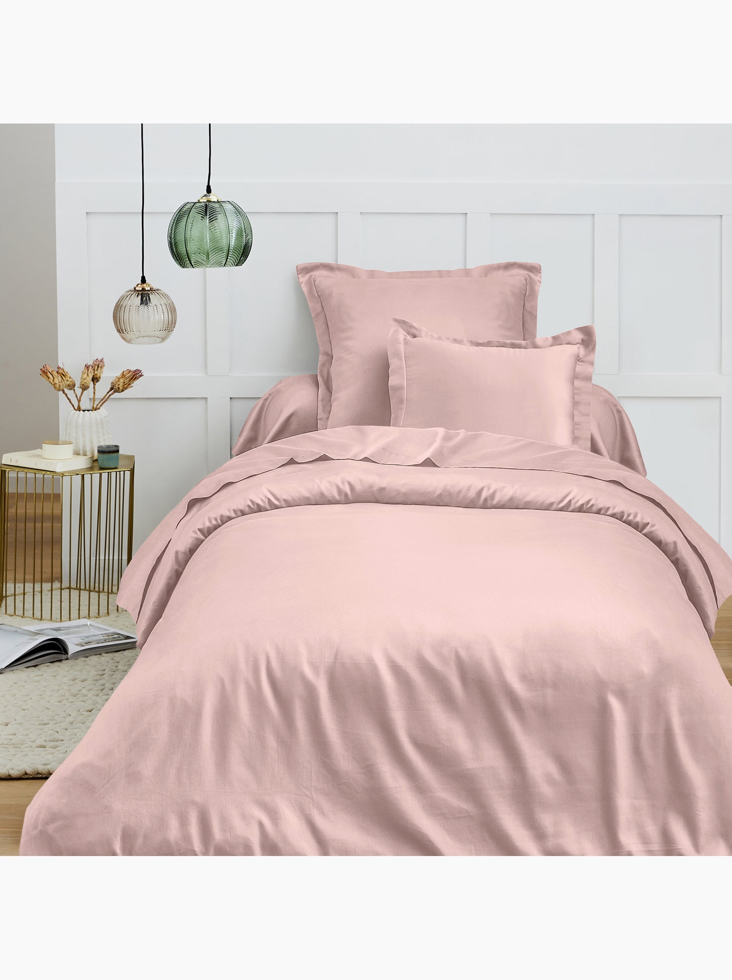 Drap housse – 100% coton 57 fils/cm² - Rose poudré