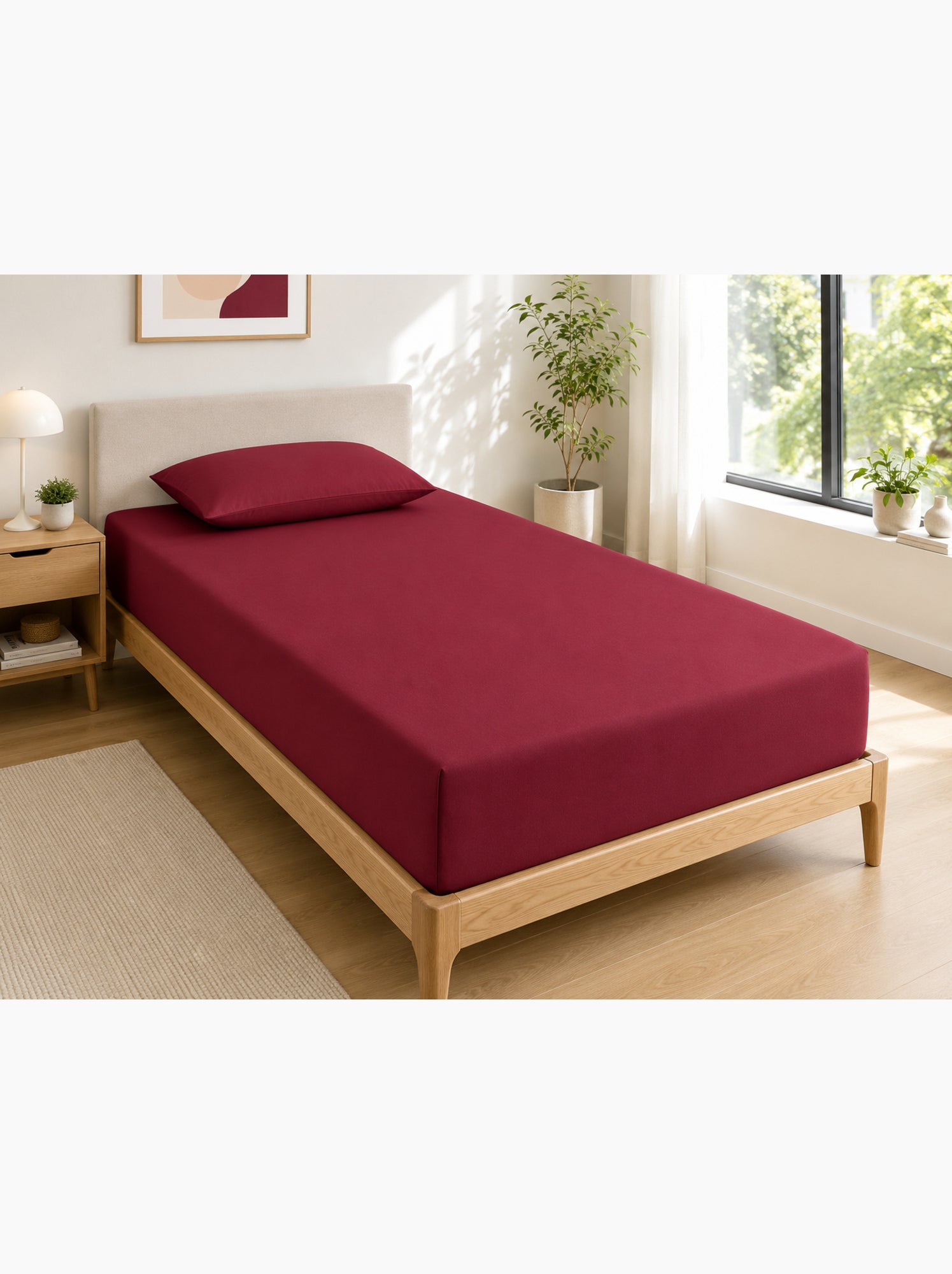 Drap housse – 100% coton 57 fils/cm² - Rouge grenat