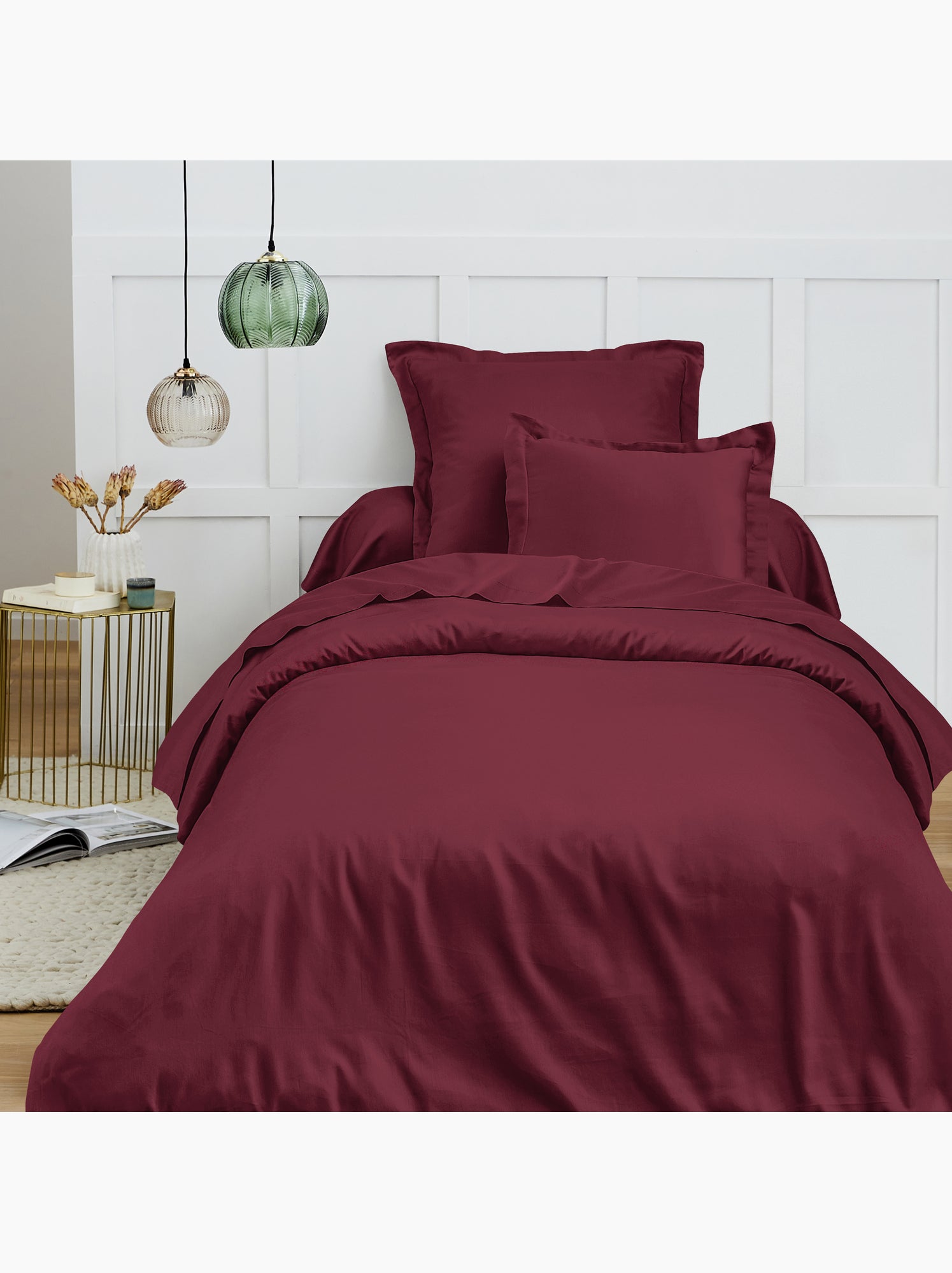 Drap housse – 100% coton 57 fils/cm² - Rouge grenat