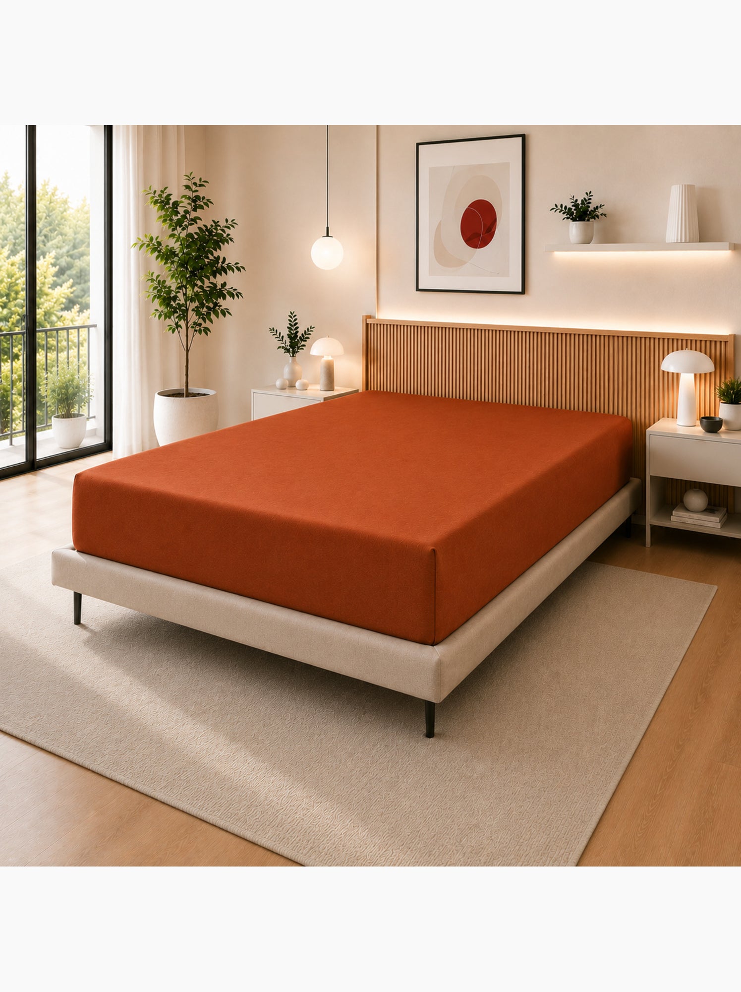 Drap housse – 100% coton 57 fils/cm² - Rouge paprika