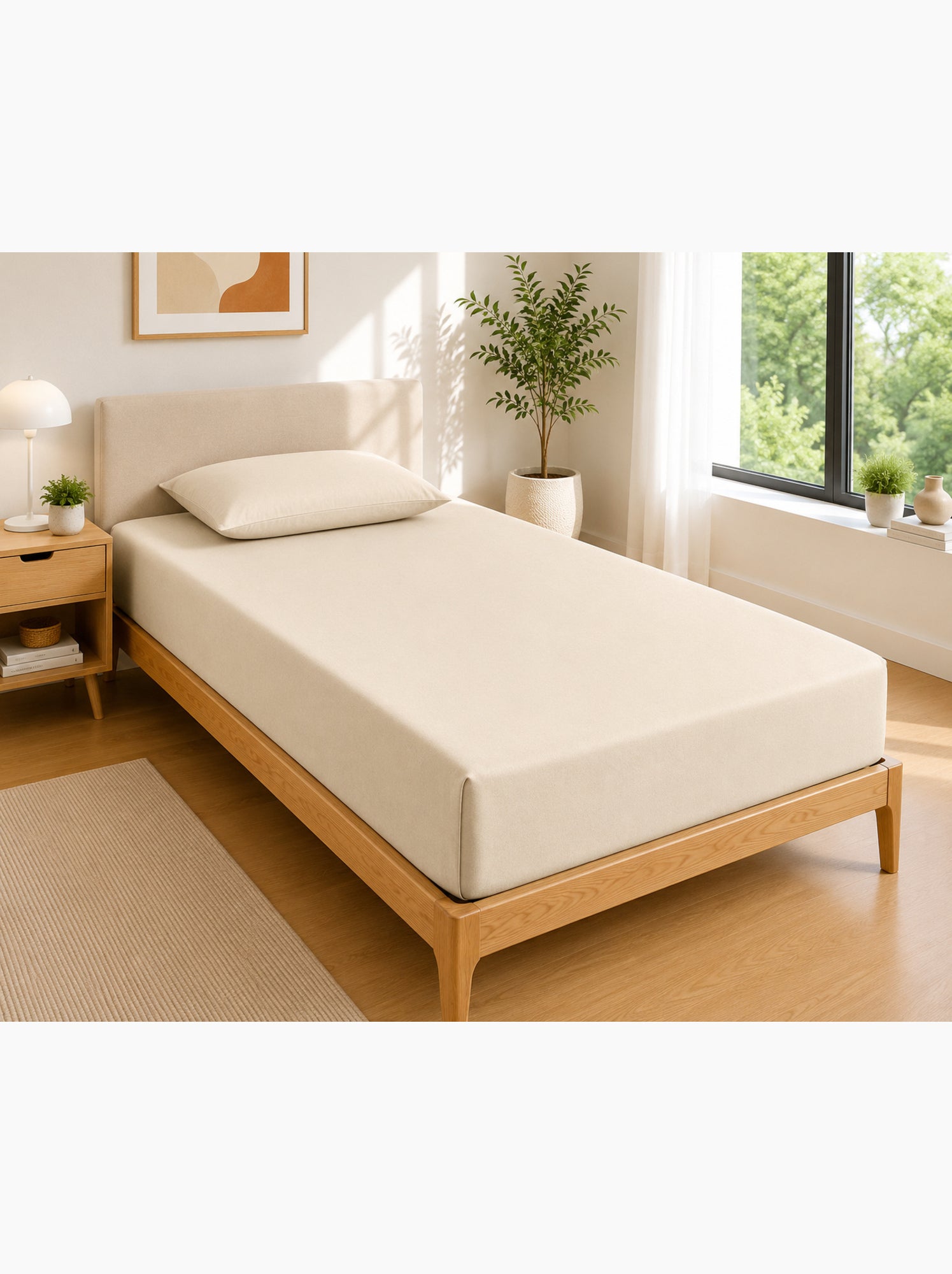 Drap housse – 100% coton 57 fils/cm² - Sable