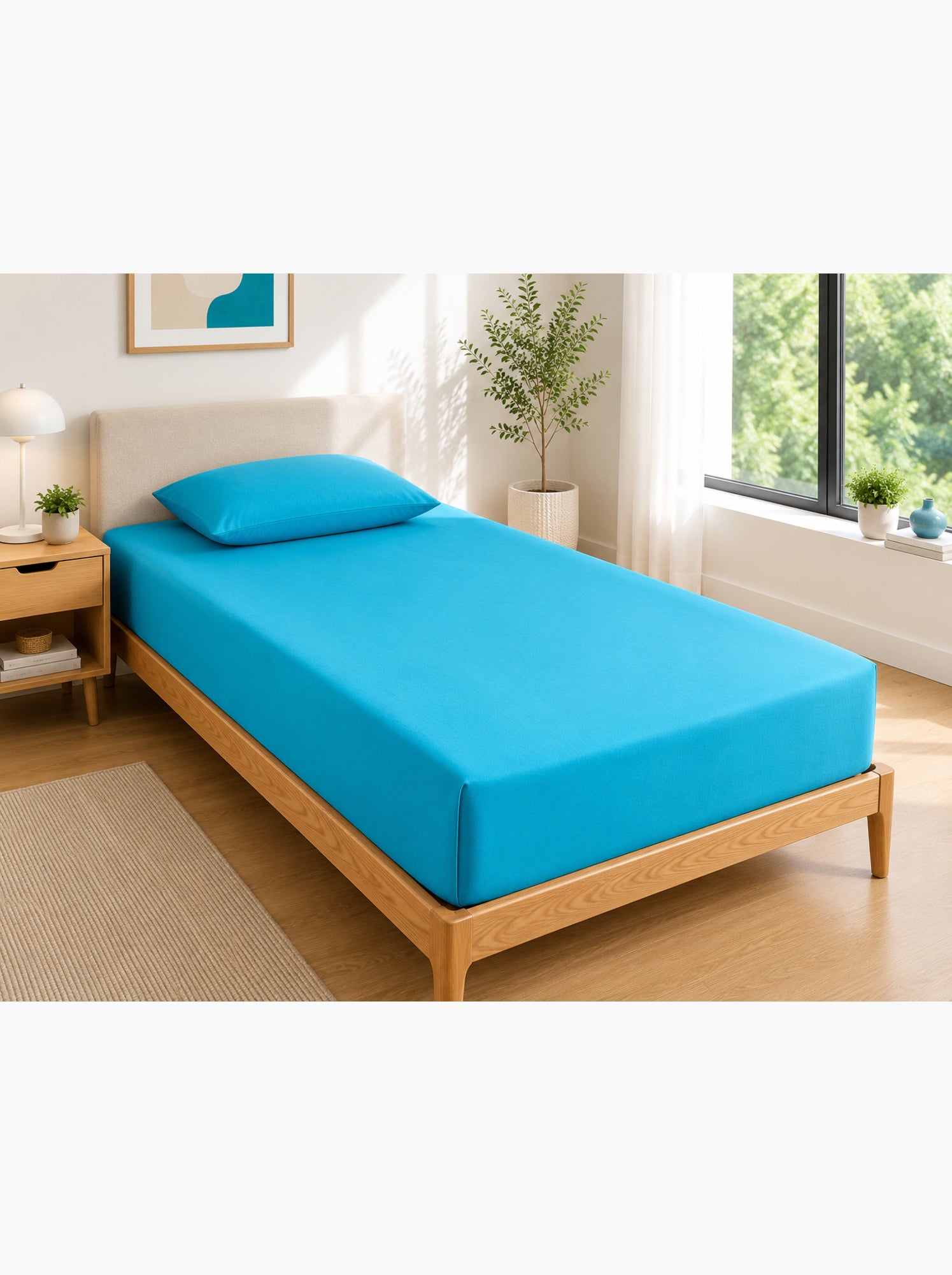 Drap housse – 100% coton 57 fils/cm² - Turquoise