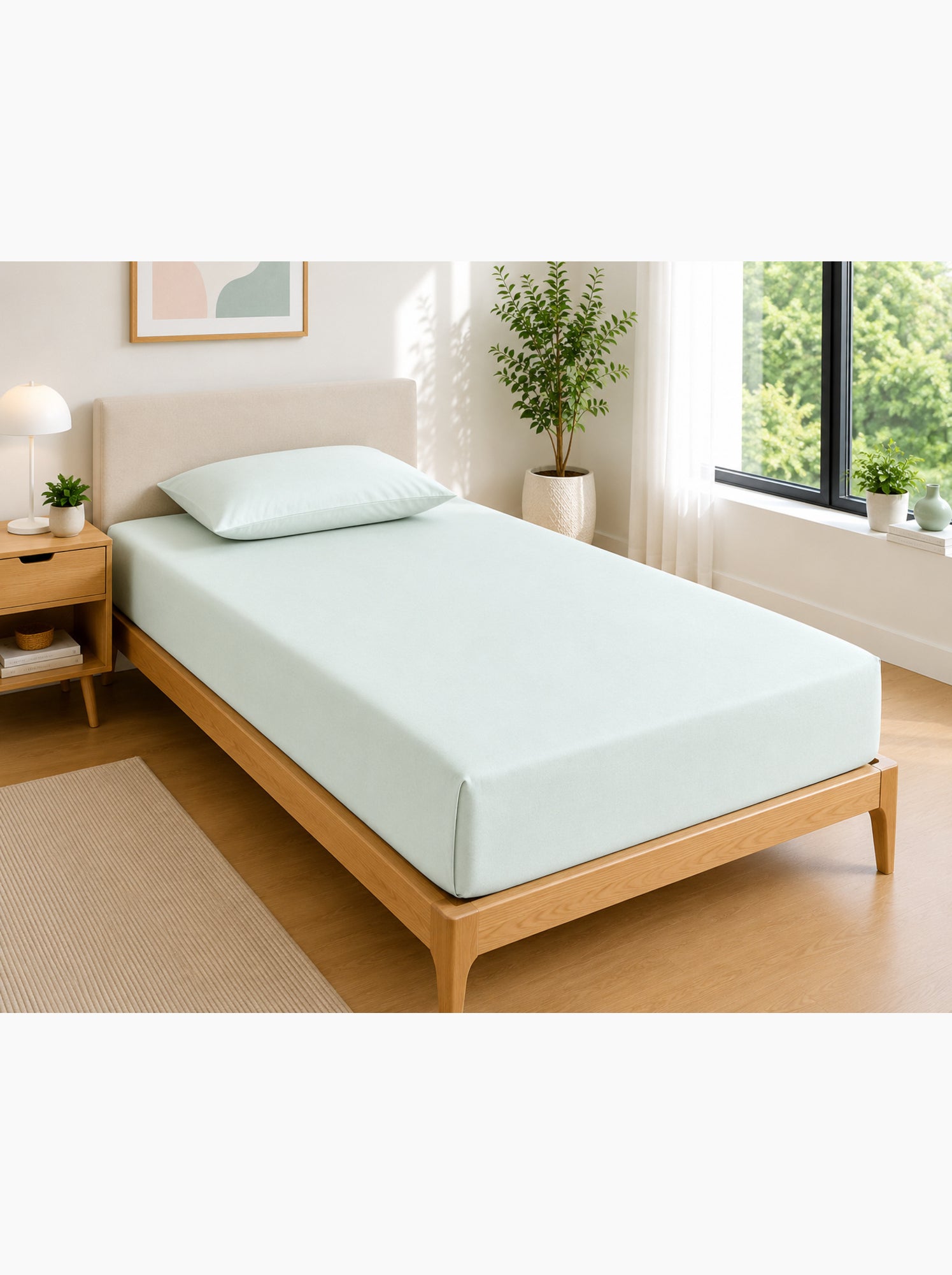 Drap housse – 100% coton 57 fils/cm² - Vert clair