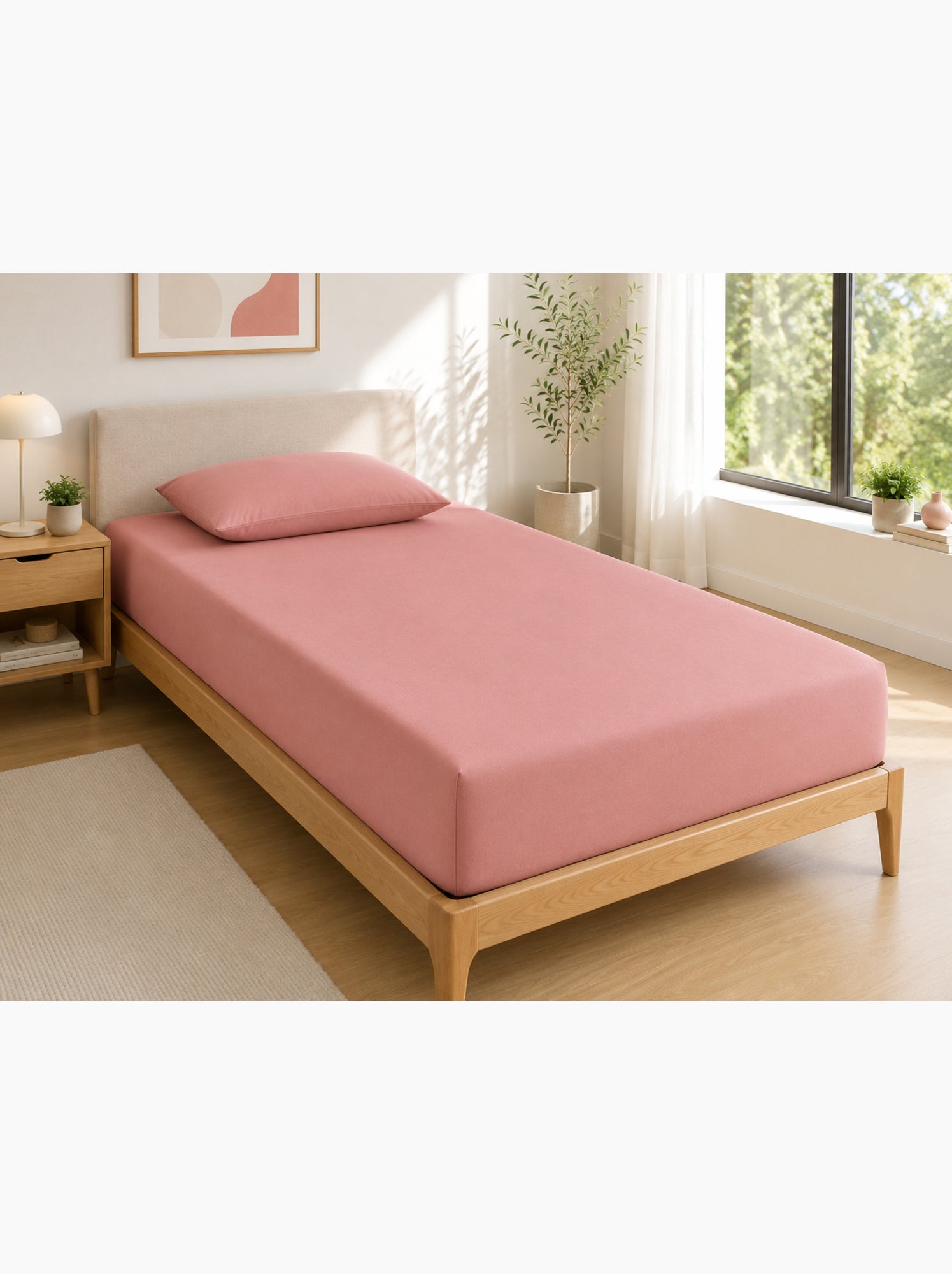 Drap housse – 100% coton 57 fils/cm² - Vieux rose