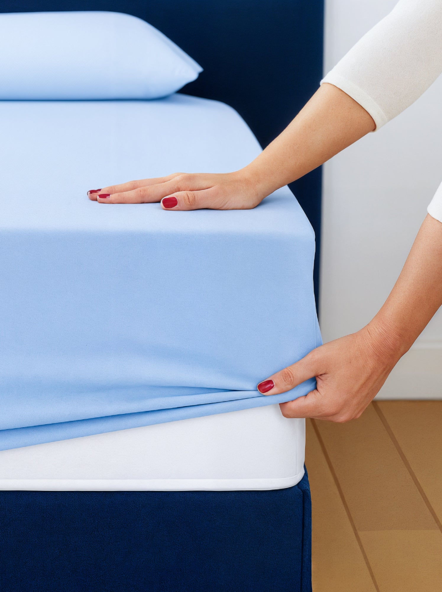 Drap Housse 2 en 1 - Alèse Imperméable intégrée - Coloris Poudre - DODO - Bleu clair