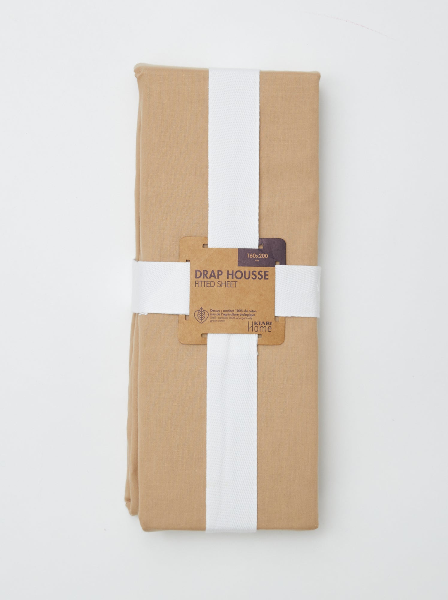 Drap housse 2 personnes 160 x 200cm en coton - Beige