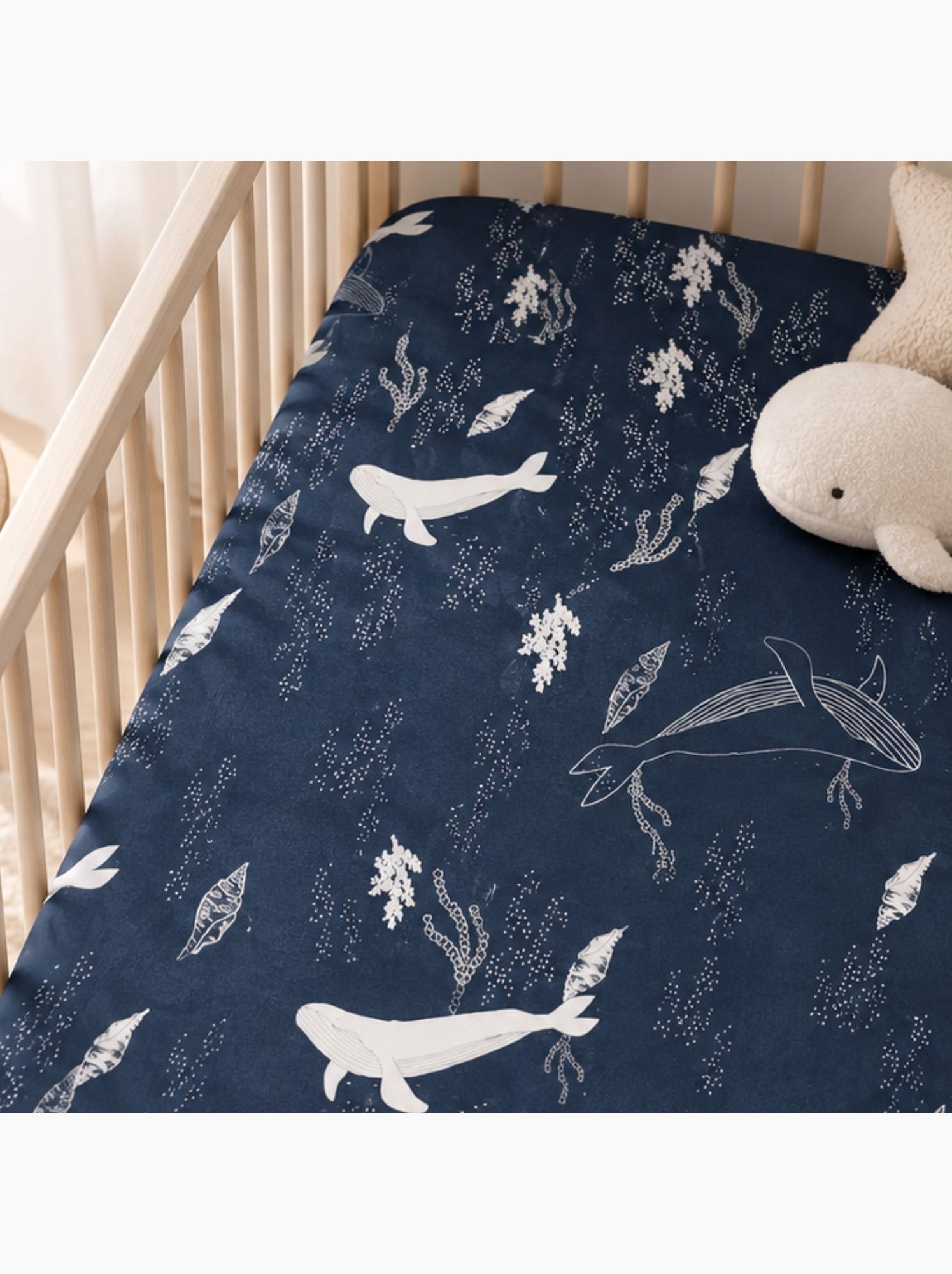Drap-housse bébé en jersey 100% coton extensible baleine - Bleu foncé