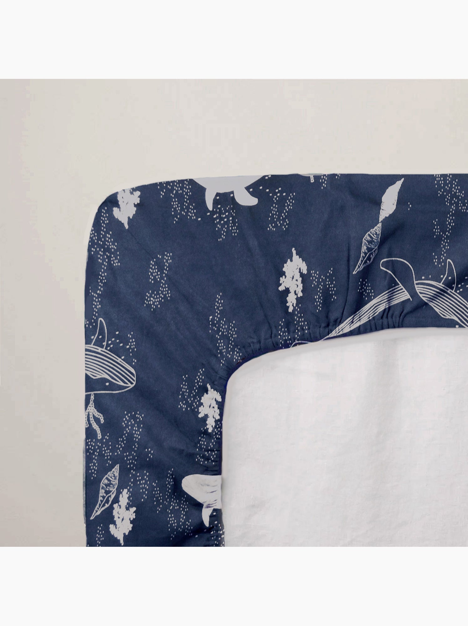 Drap-housse bébé en jersey 100% coton extensible baleine - Bleu foncé