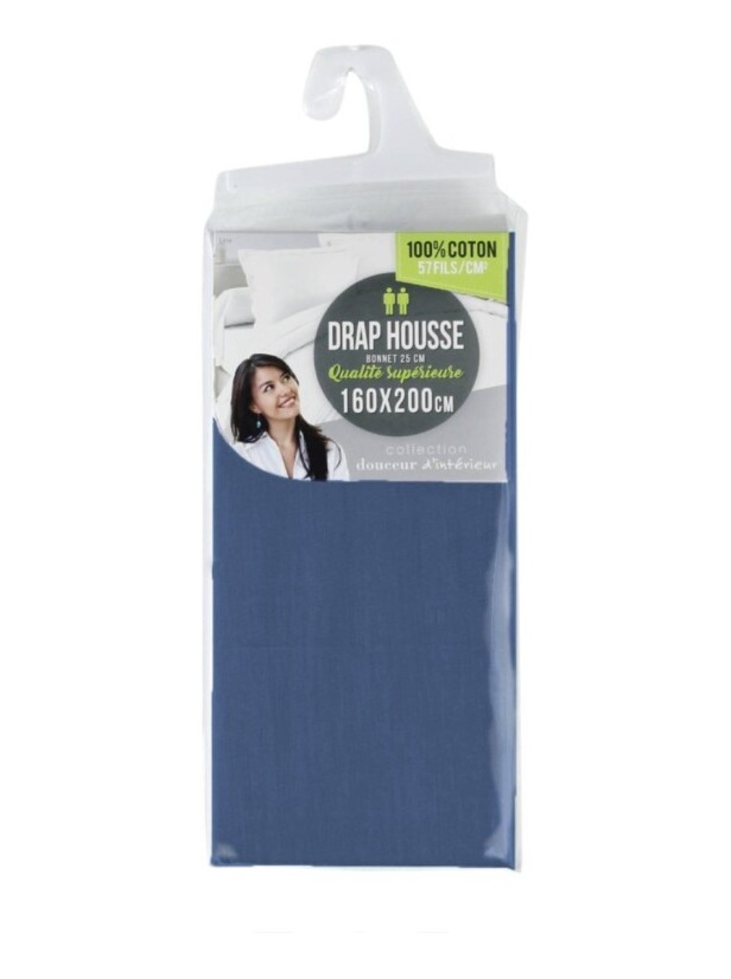 Drap housse coton lina douceur d'intérieur - Bleu nuit