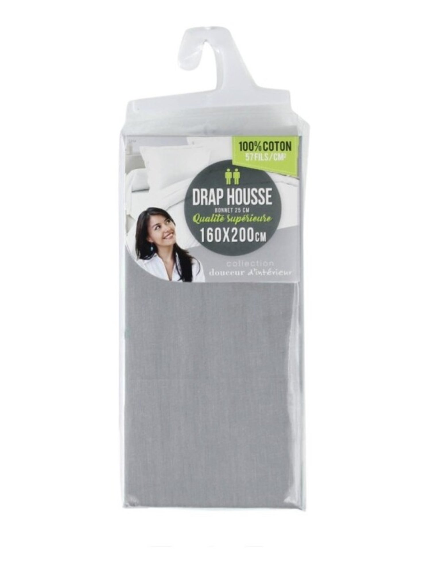 Drap housse coton lina douceur d'intérieur - Gris