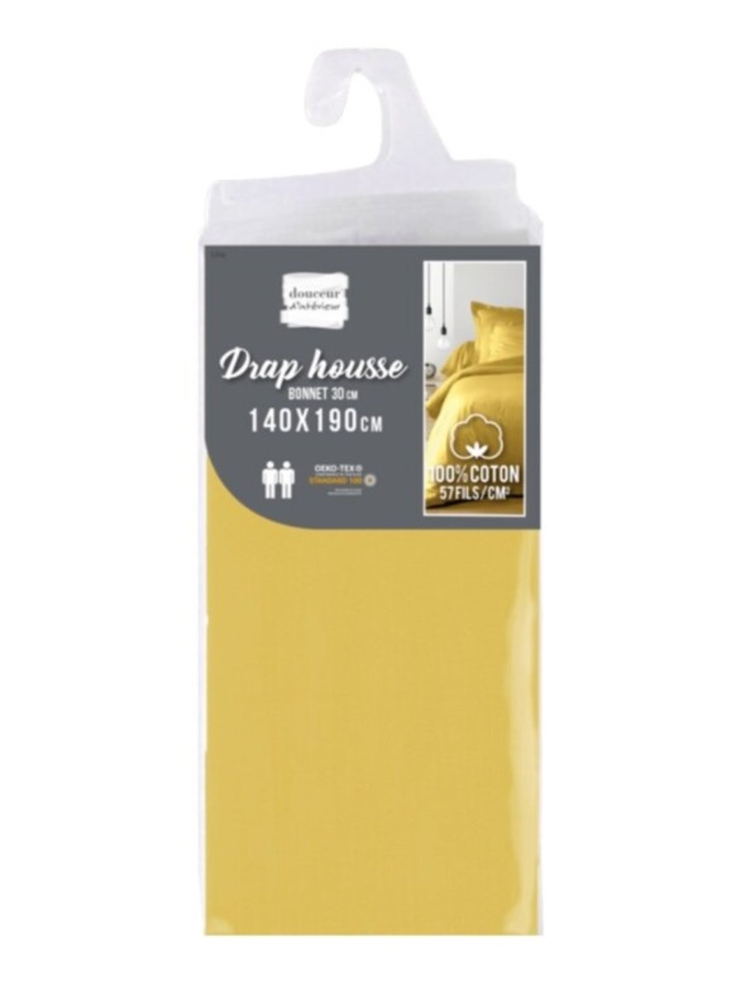 Drap housse coton lina douceur d'intérieur - Jaune