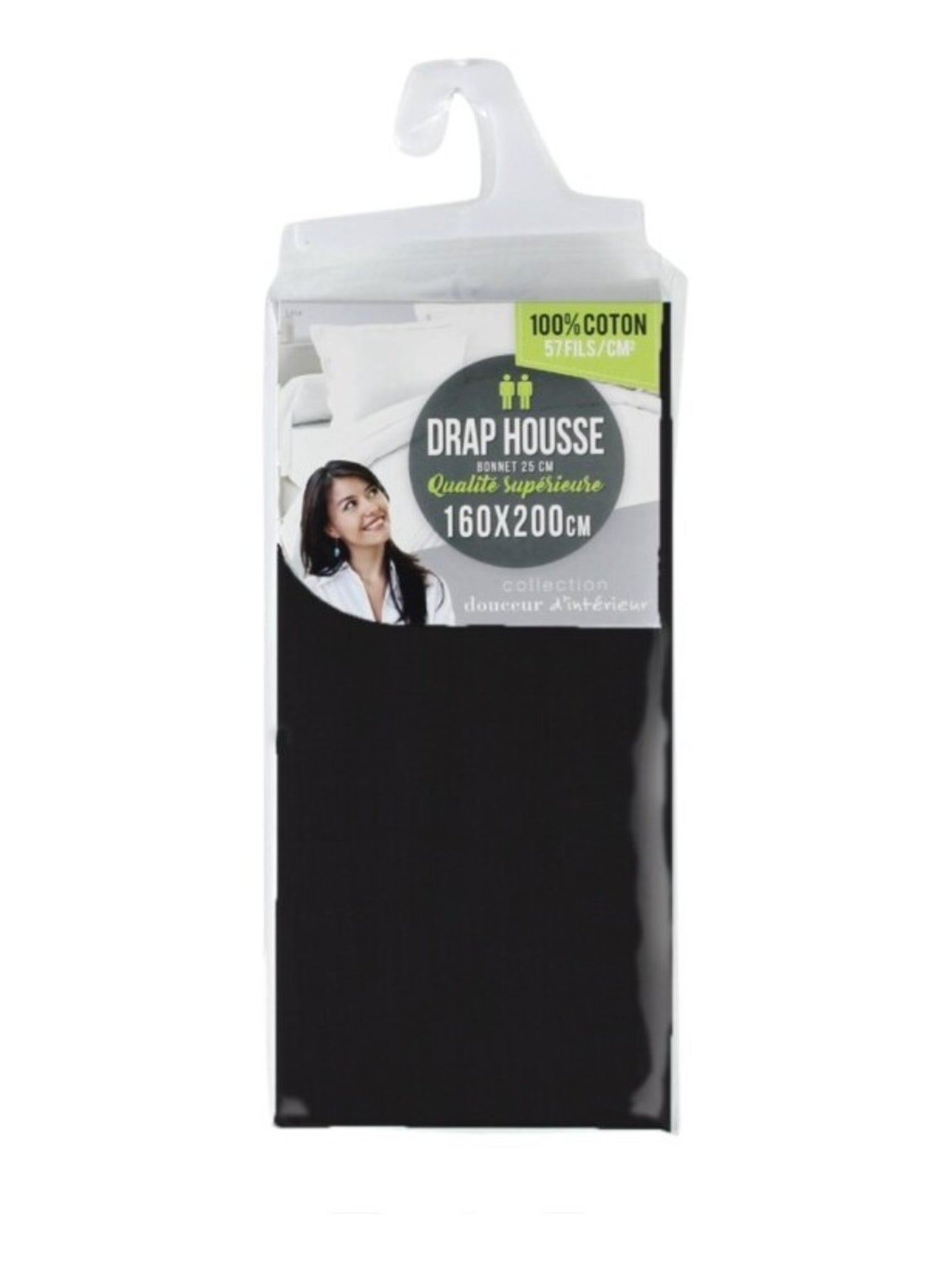 Drap housse coton lina douceur d'intérieur - Noir