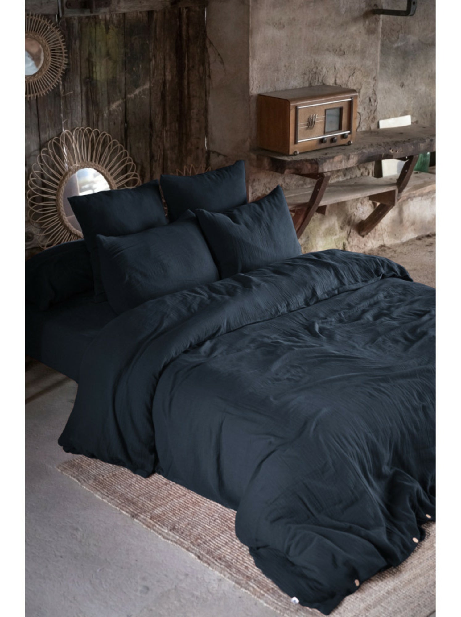 Drap-housse – double gaze de coton 125 g/m² – bonnet 30 cm - gaïa - Bleu foncé