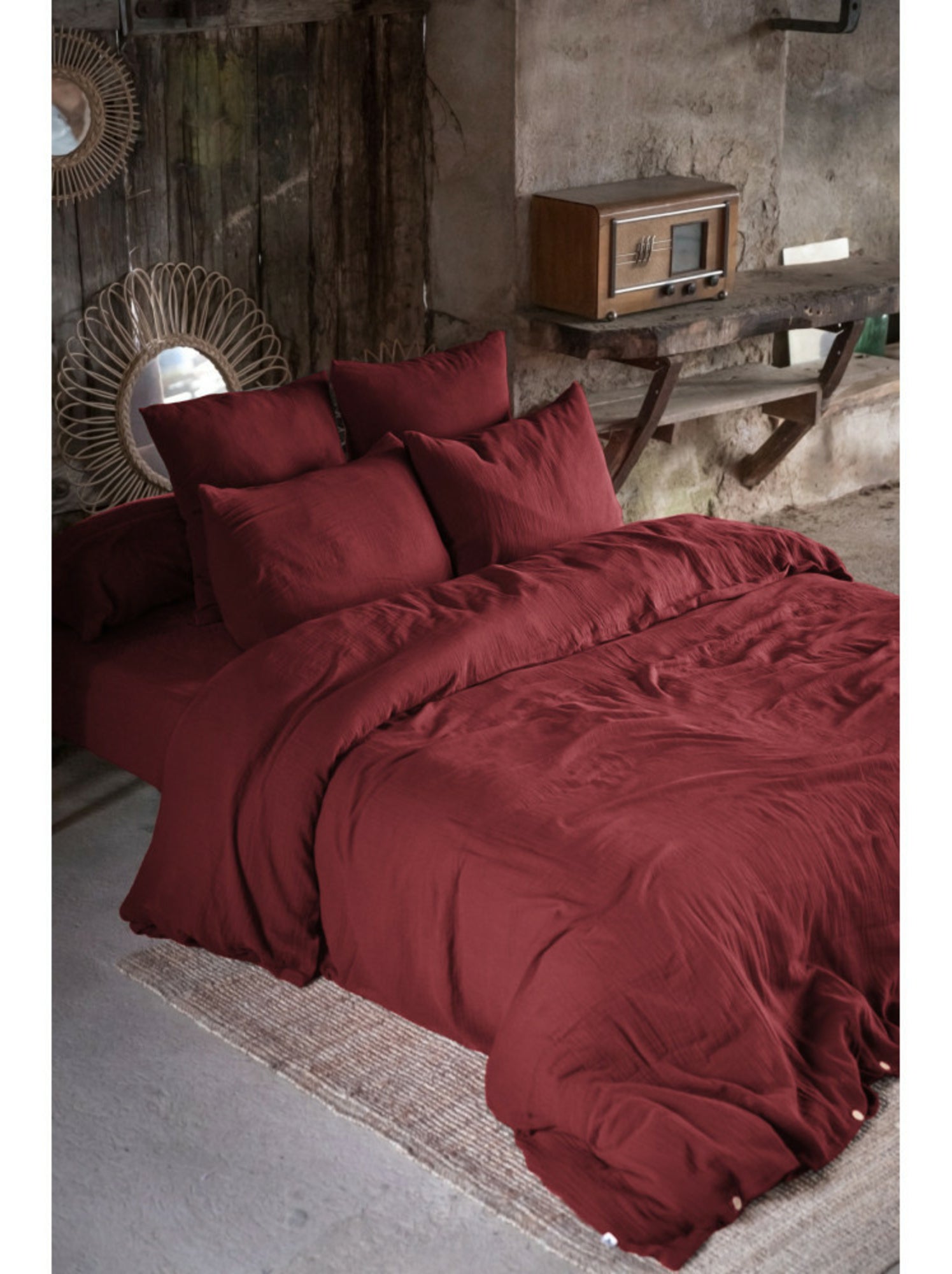 Drap-housse – double gaze de coton 125 g/m² – bonnet 30 cm - gaïa - Bordeaux