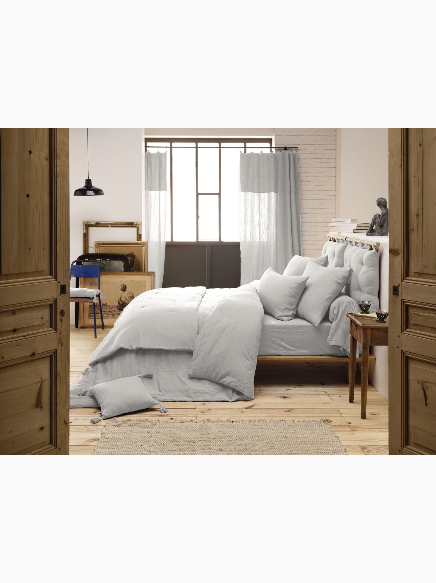 Drap-housse – double gaze de coton 125 g/m² – bonnet 30 cm - gaïa - Gris nuage