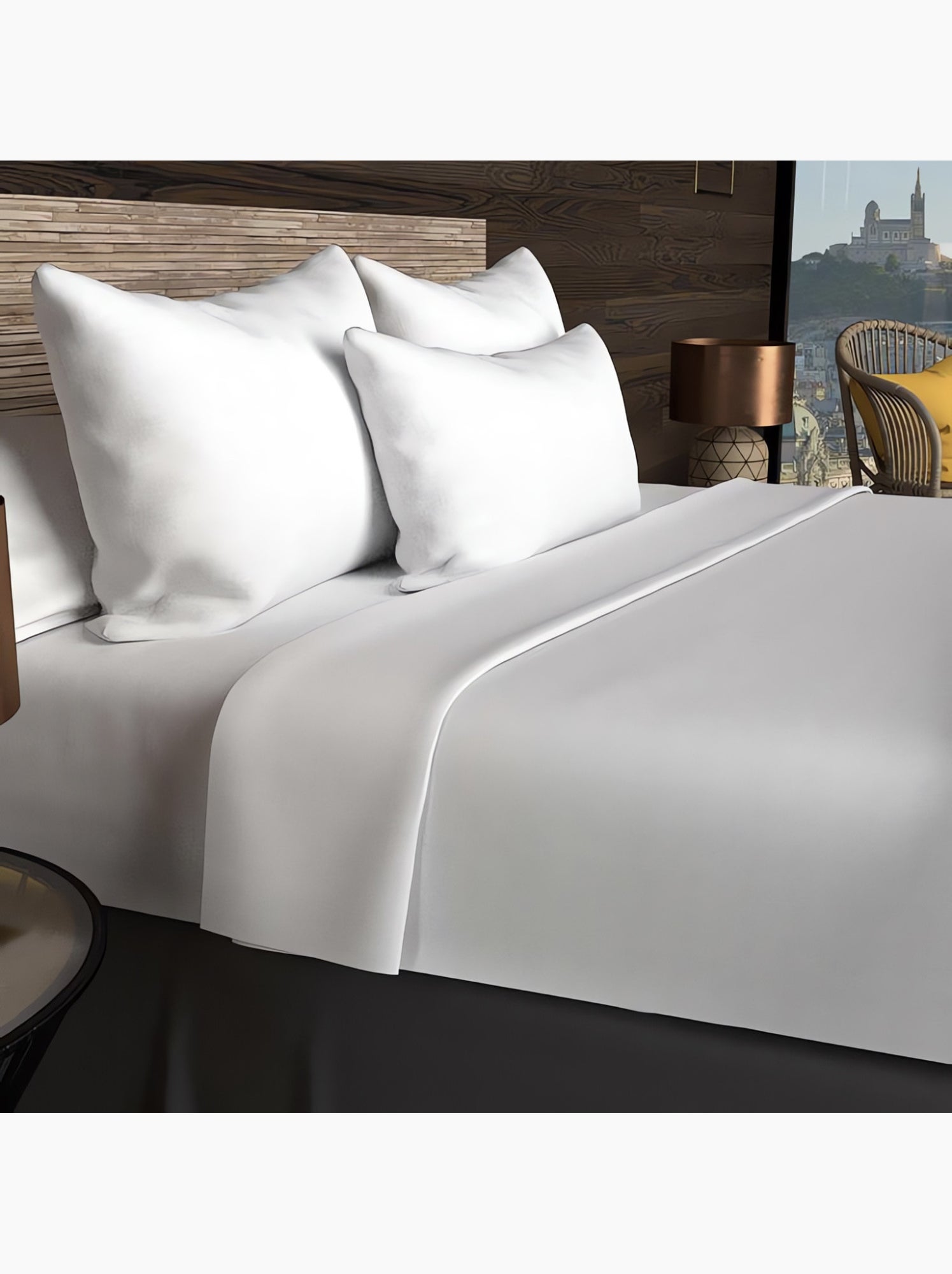 Drap housse en coton 57 fils uni, par soleil d'ocre - Blanc
