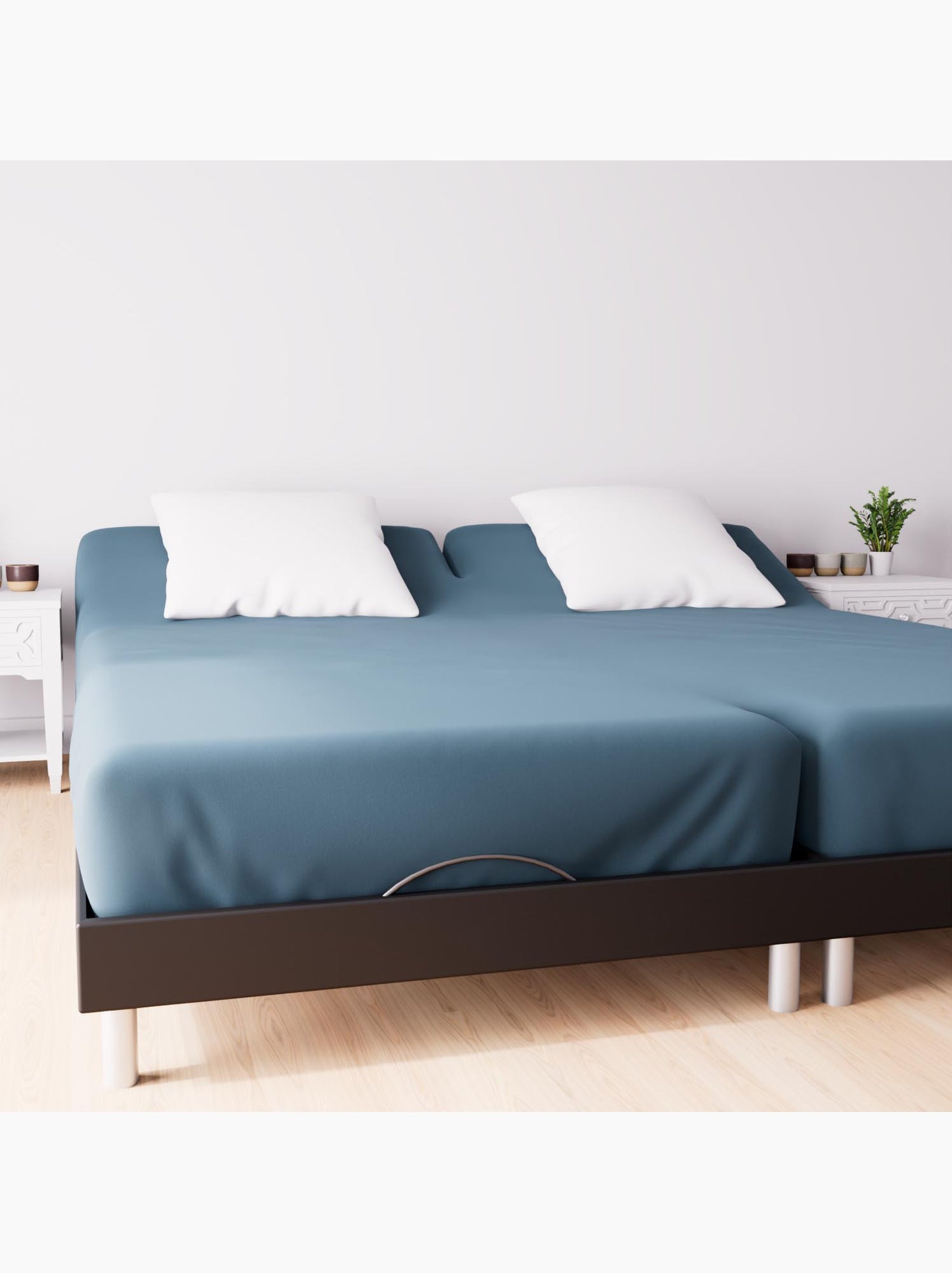 Drap housse en coton 57 fils uni, par soleil d'ocre - Bleu