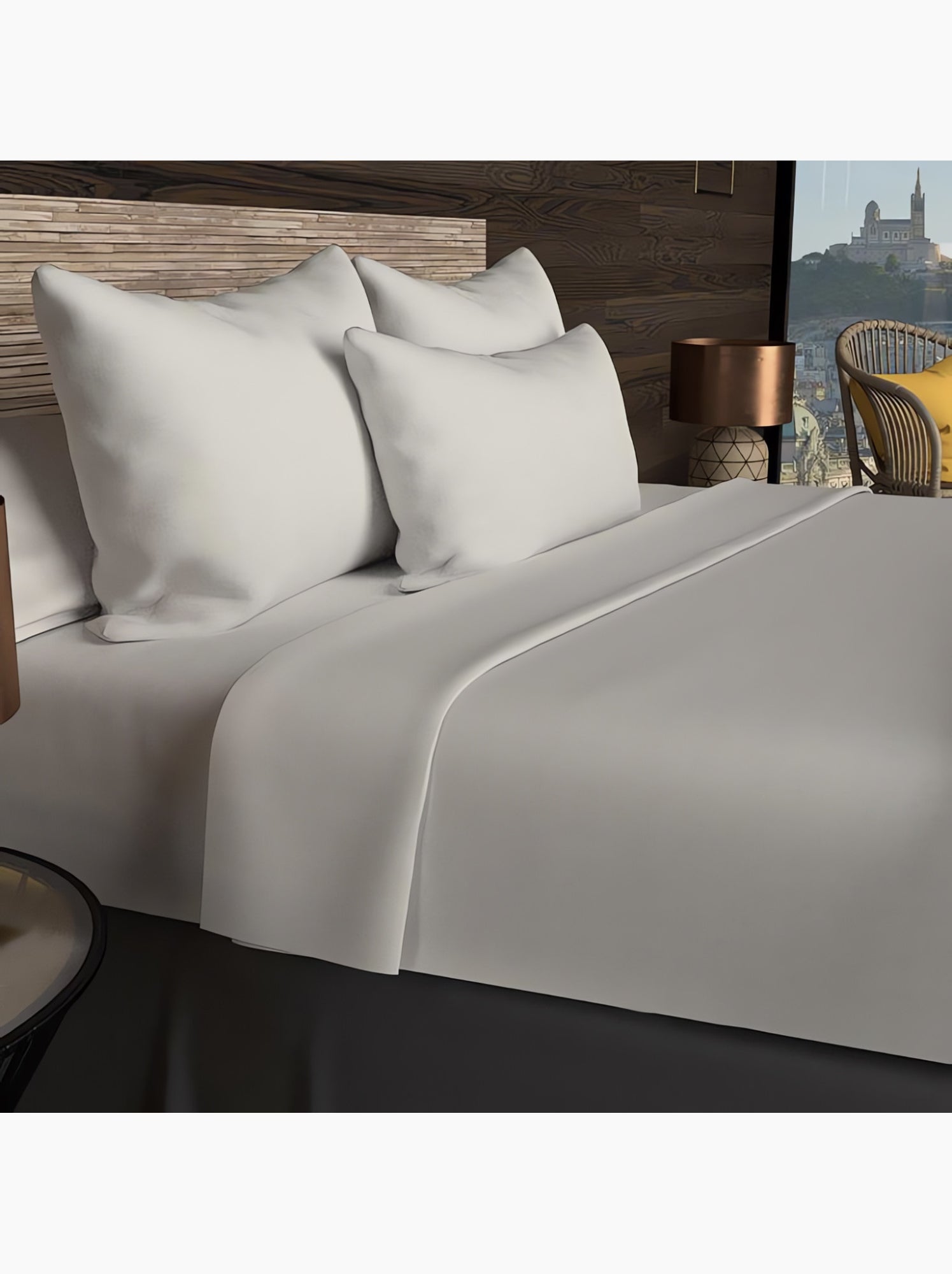 Drap housse en coton 57 fils uni, par soleil d'ocre - Ecru