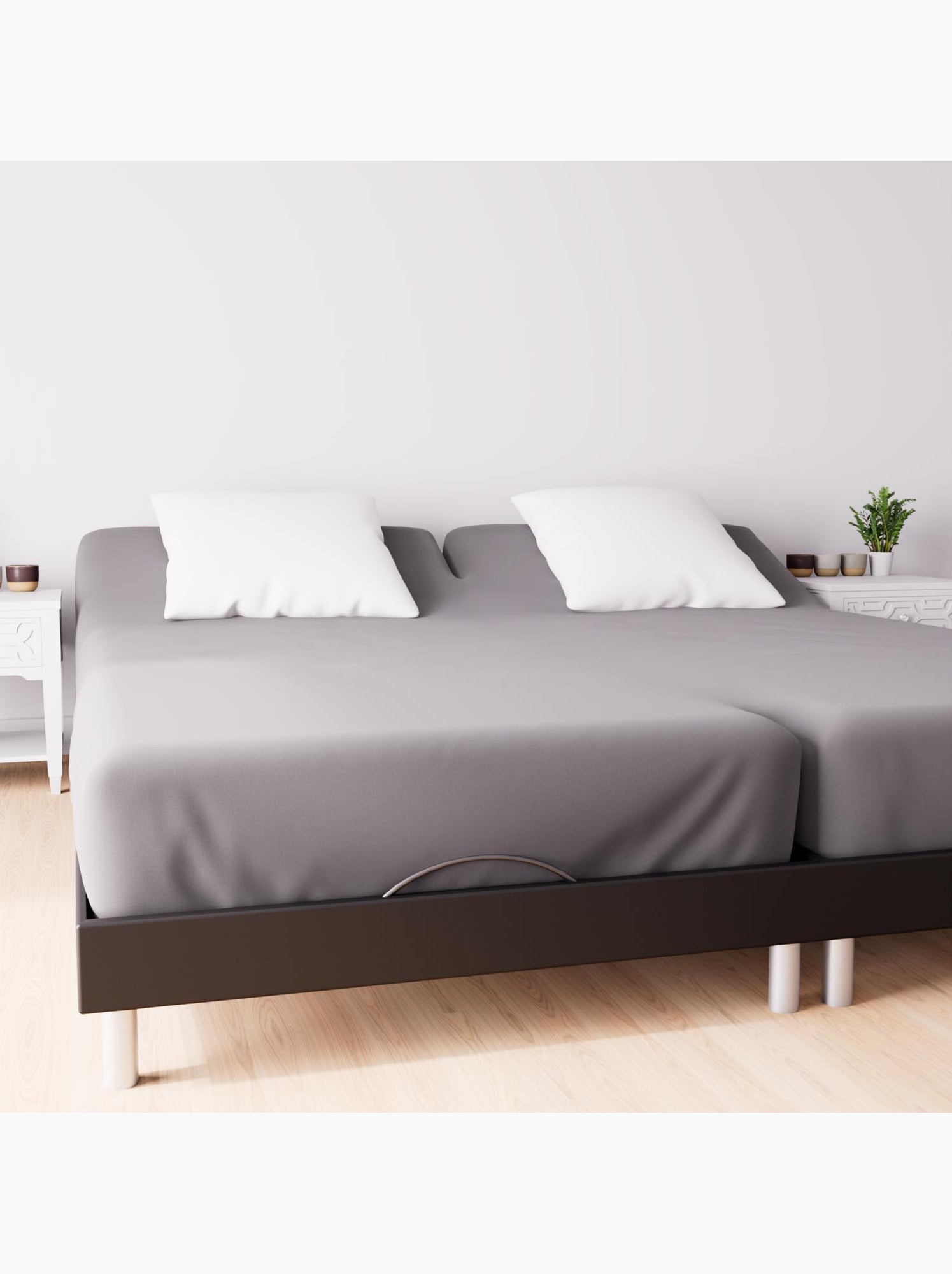 Drap housse en coton 57 fils uni, par soleil d'ocre - Gris