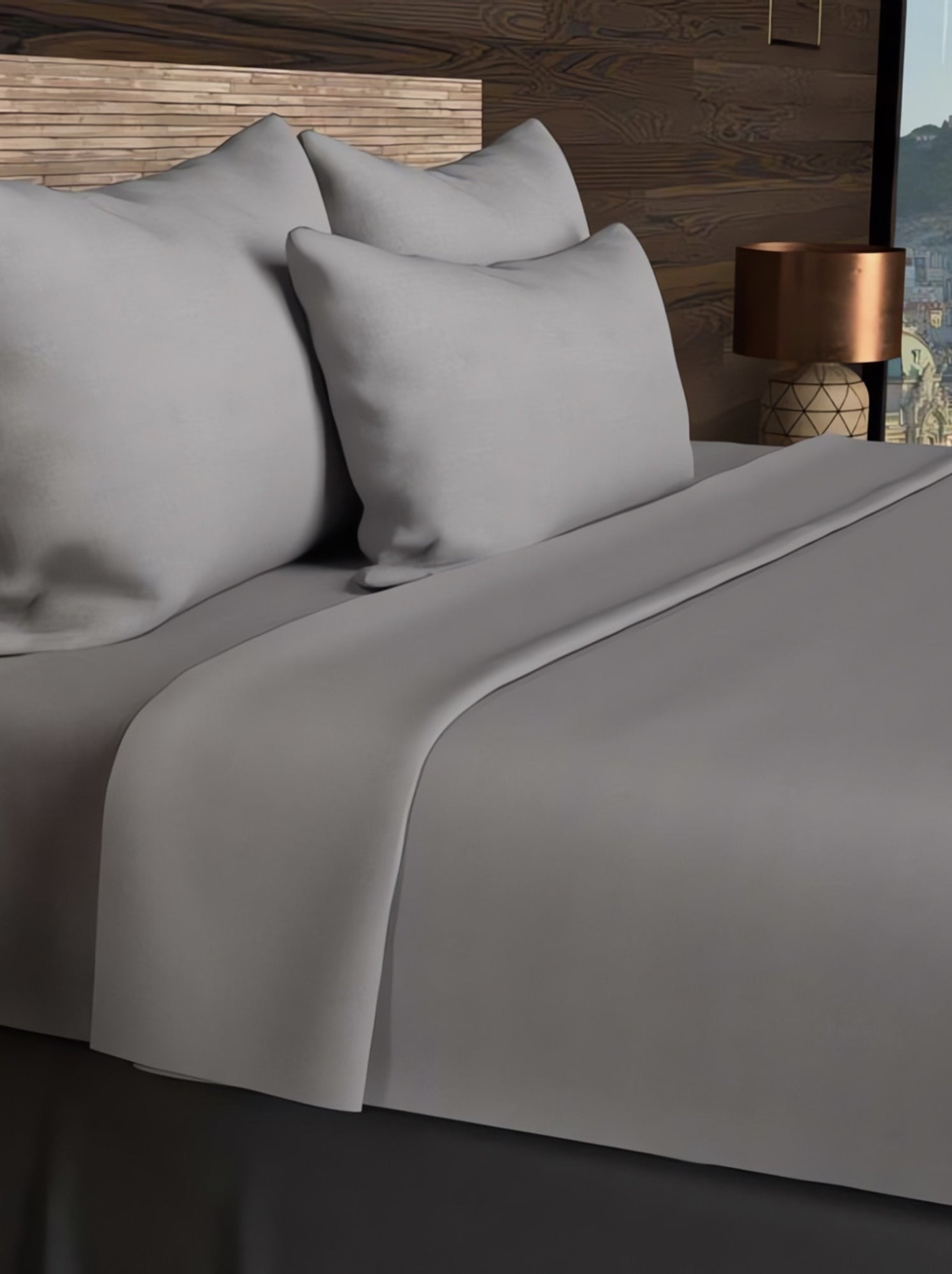 Drap housse en coton uni 57 fils/cm2 par soleil d'ocre - Gris