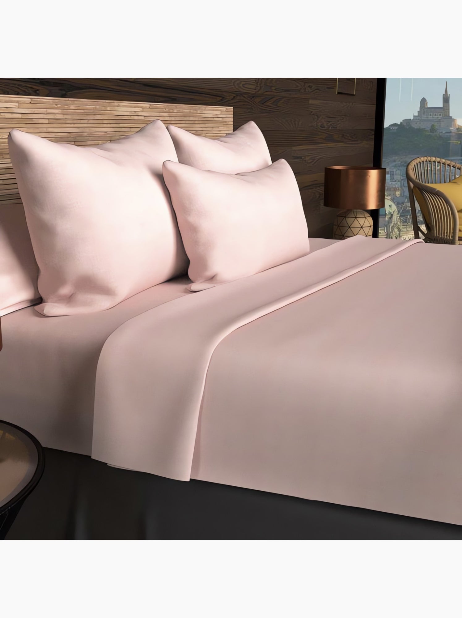 Drap housse en coton uni 57 fils/cm2 par soleil d'ocre - Rose