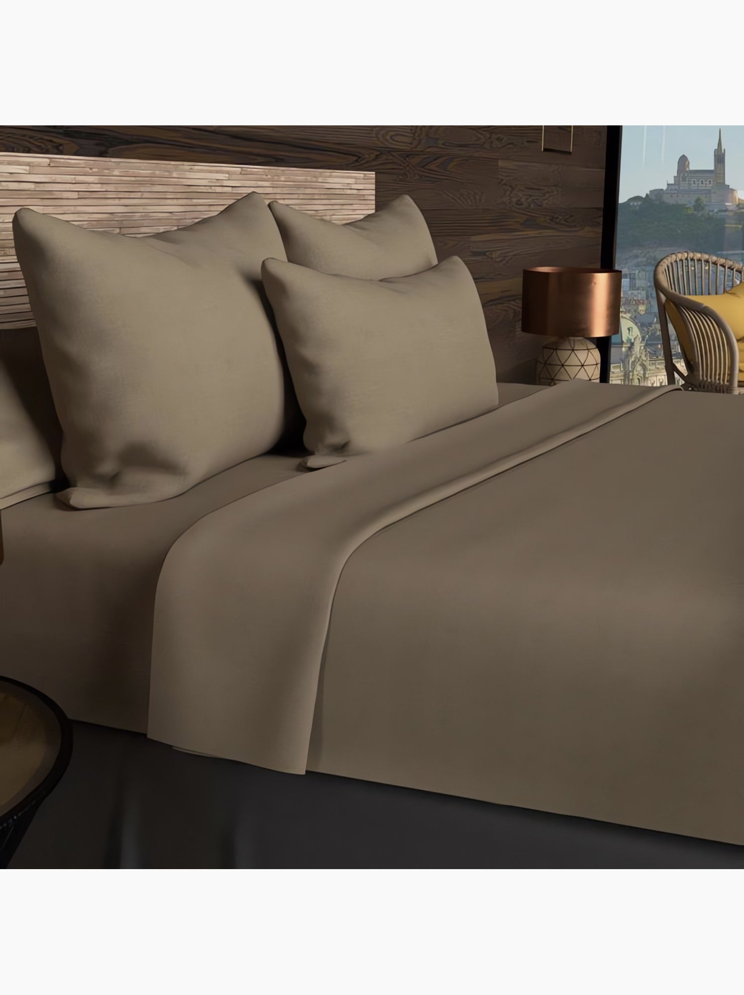 Drap housse en coton uni 57 fils/cm2 par soleil d'ocre - Taupe
