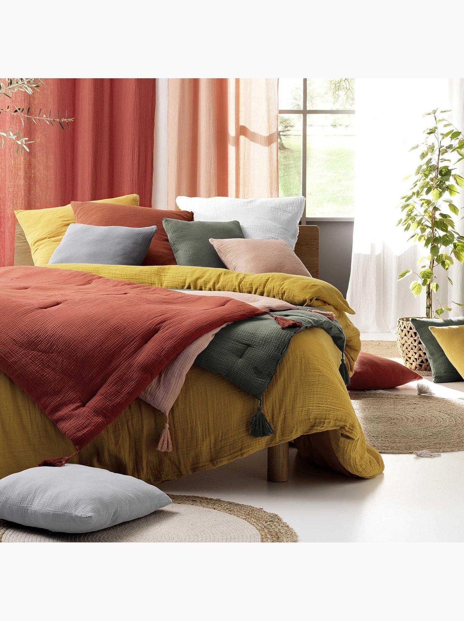 Drap housse en gaze de coton angelia - Kaki