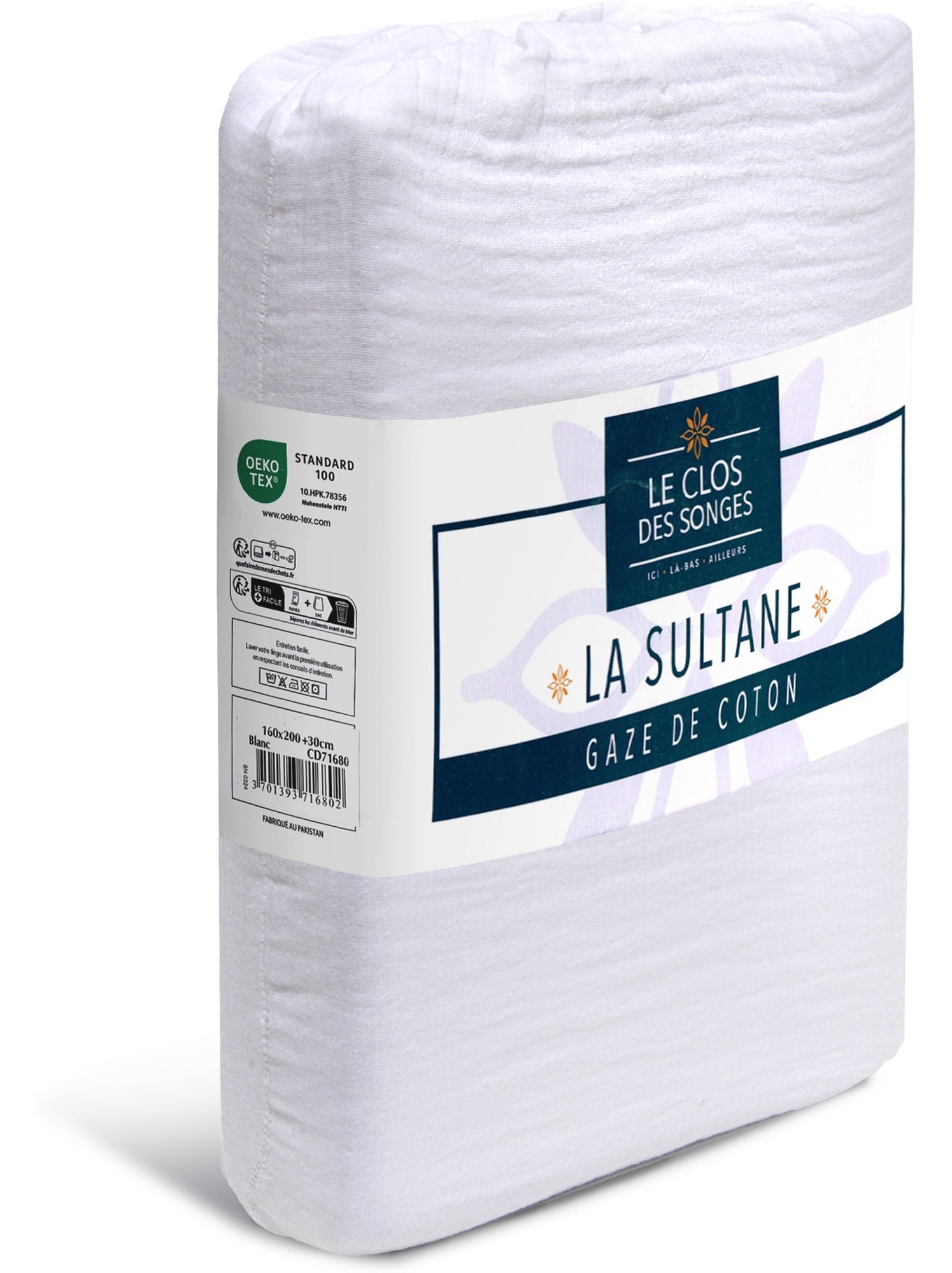 Drap housse en gaze de coton La sultane - Vert d'eau
