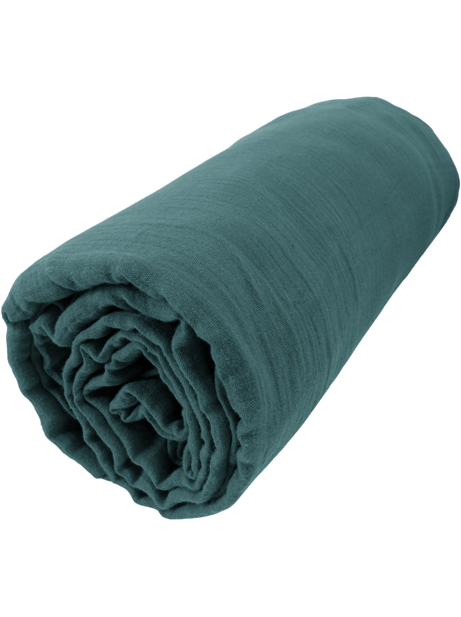 Drap housse gaze de coton 90 x 190 cm Gaia bleu marine - Bleu canard
