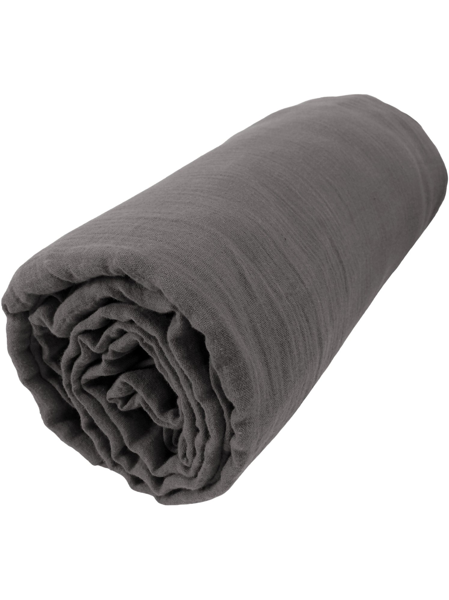 Drap housse gaze de coton 90 x 190 cm Gaia bleu marine - Gris foncé