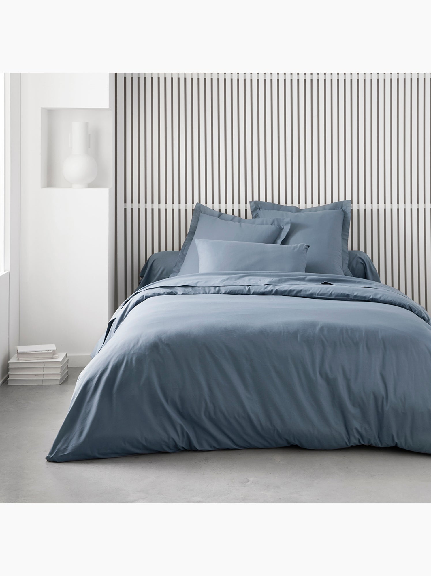 Drap housse Jersey 2 personnes uni ESSENTIAL - Bleu gris